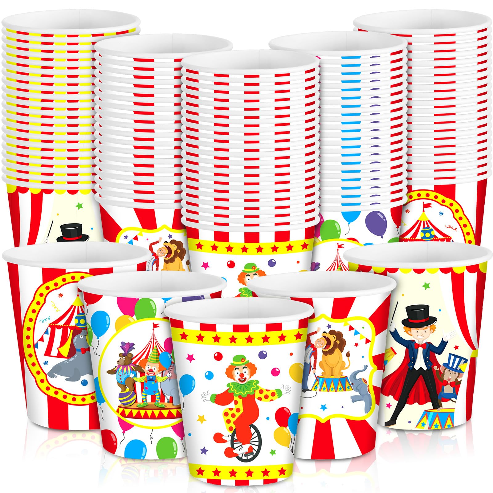 Maxcheck 100 Pcs Carnival Circus Cups 9 oz Disposable Carnival Party Supplies Fun Drinking Paper Cups Holiday Birthday Party Favor Coffee Juice