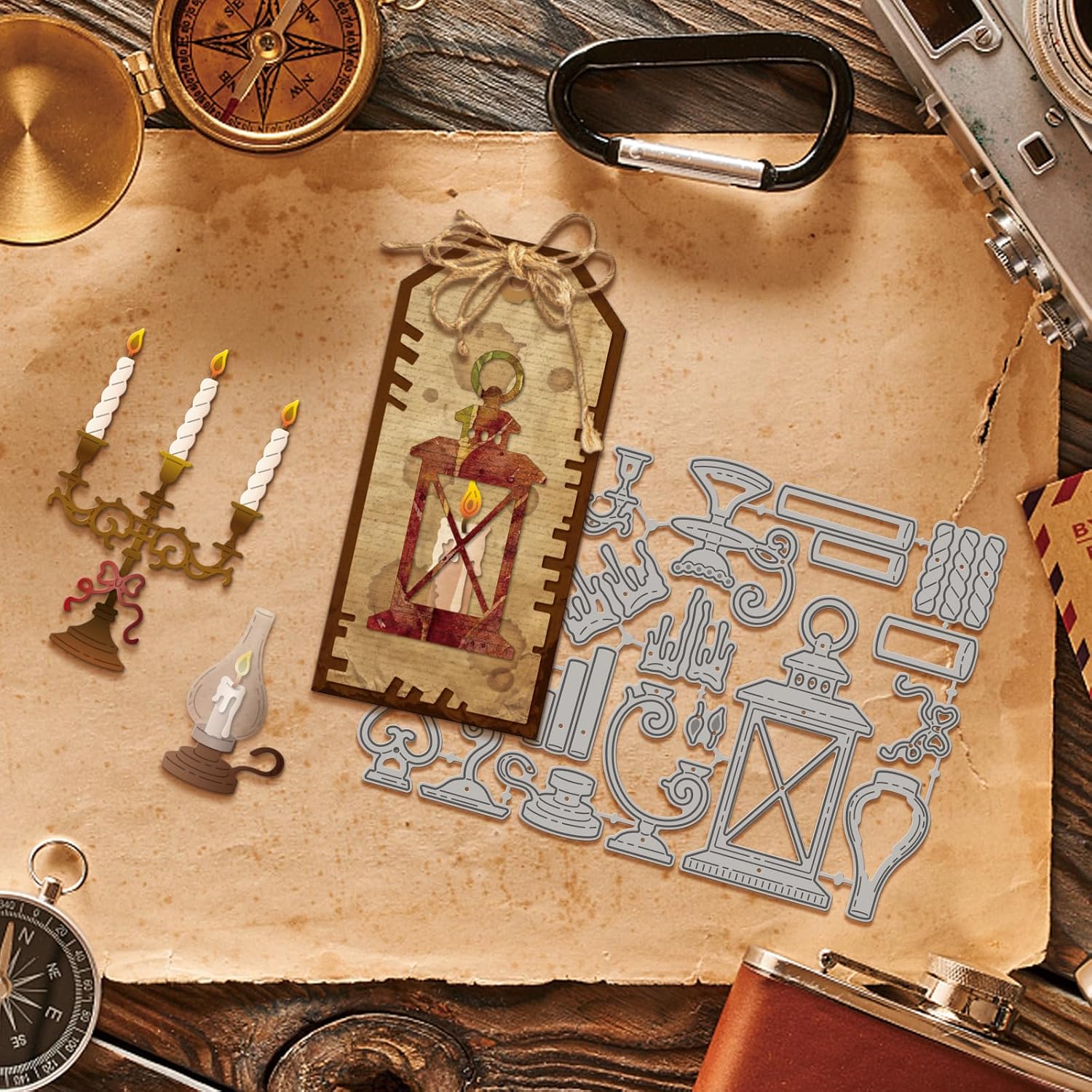 GLOBLELAND Vintage Candles Cutting Dies for Card Making Candlesticks Metal Die Cuts Home Lamp Frame Cut Dies for Birthday DIY Embossing Scrapbooking Photo Album Crafts Decor