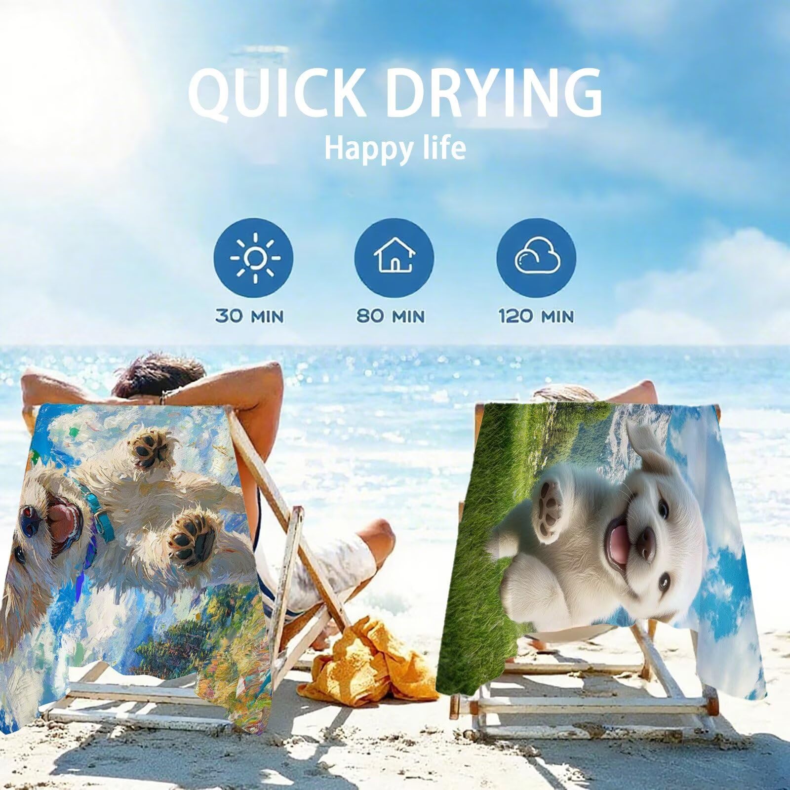 Telo Mare Microfibra Grande 90x200cm 2 Pezzi Asciugamano Palestra Cane Telo Mare Antisabbia Grande Uomo Donna Spiaggia Accessori per Palestra Viaggi Spiaggia Sauna Yoga Travel Regali Animale OC-34