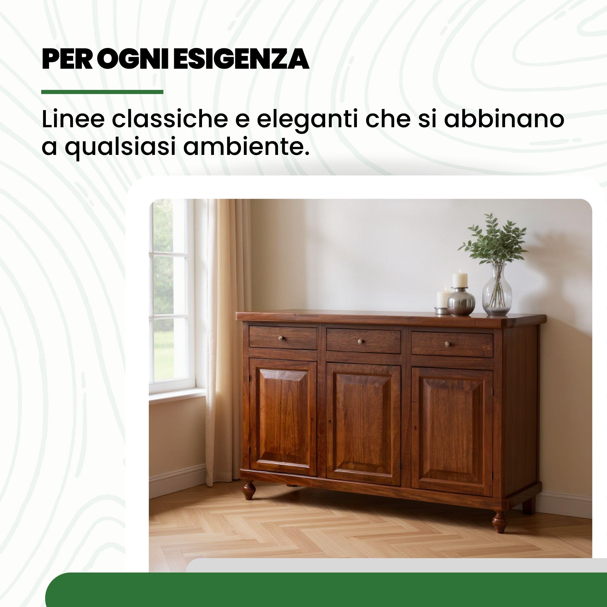Mar.c.a. Design - Credenza Arte Povera con 3 Ante e 3 Cassetti - Madia Legno 150x43x98 cm con Piedini Made in Italy