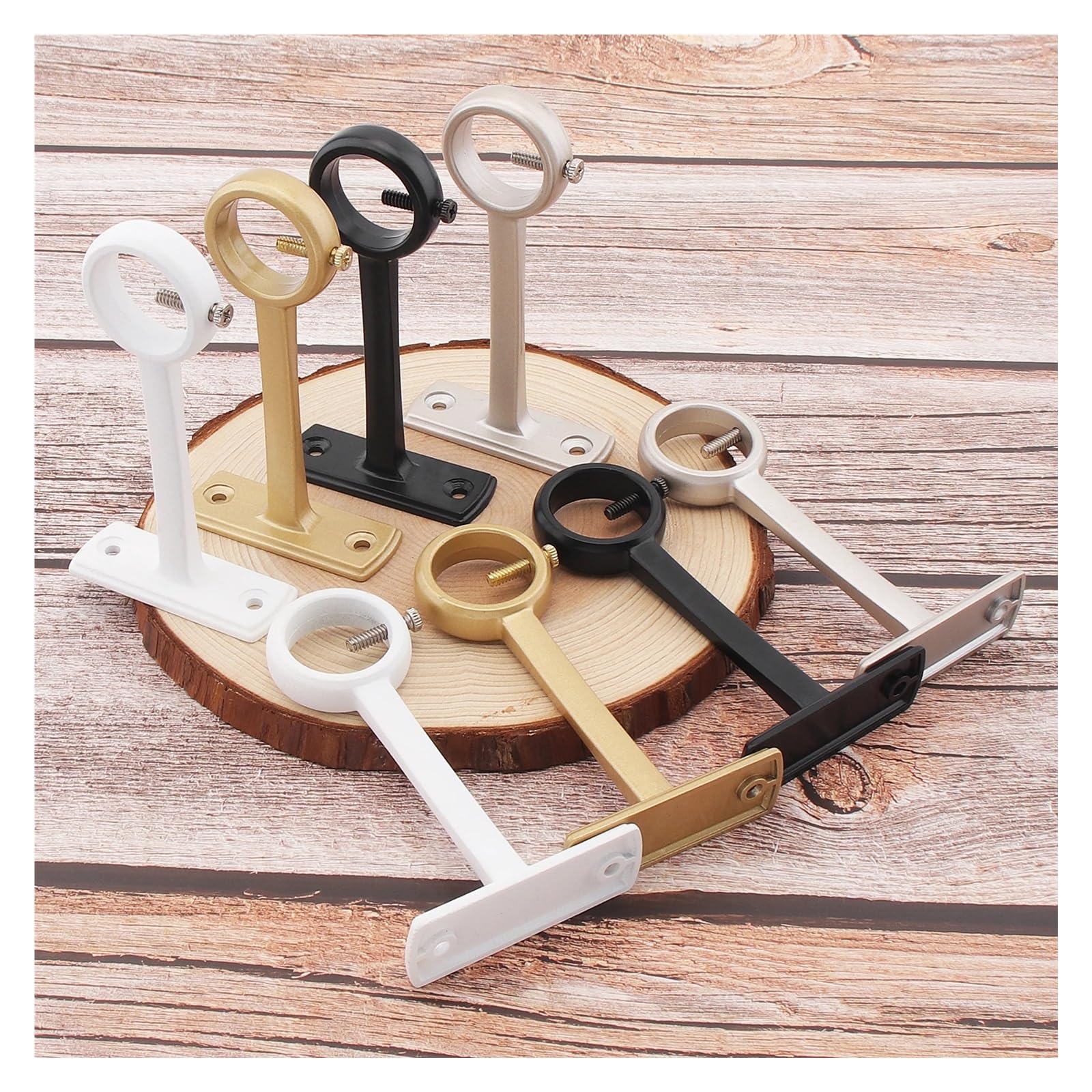 Lot de 4 supports de tringle à rideaux robustes en alliage d'aluminium à trou unique avec vis réglables pour salle de bain, balcon, cuisine