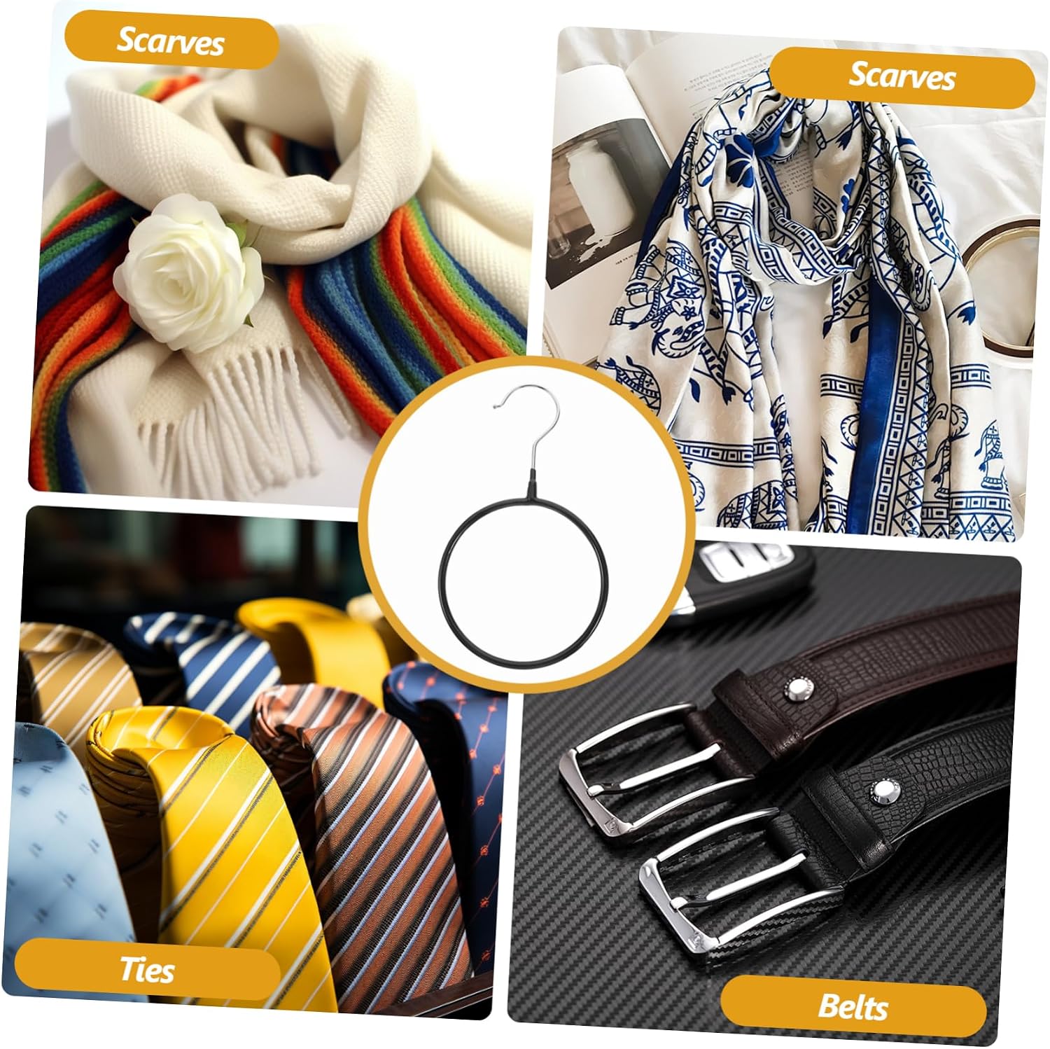 10pcs Slip Scarf Hanger Organizer for Shawls Scarf Display Rack Closet Tie Belt Organizer Black