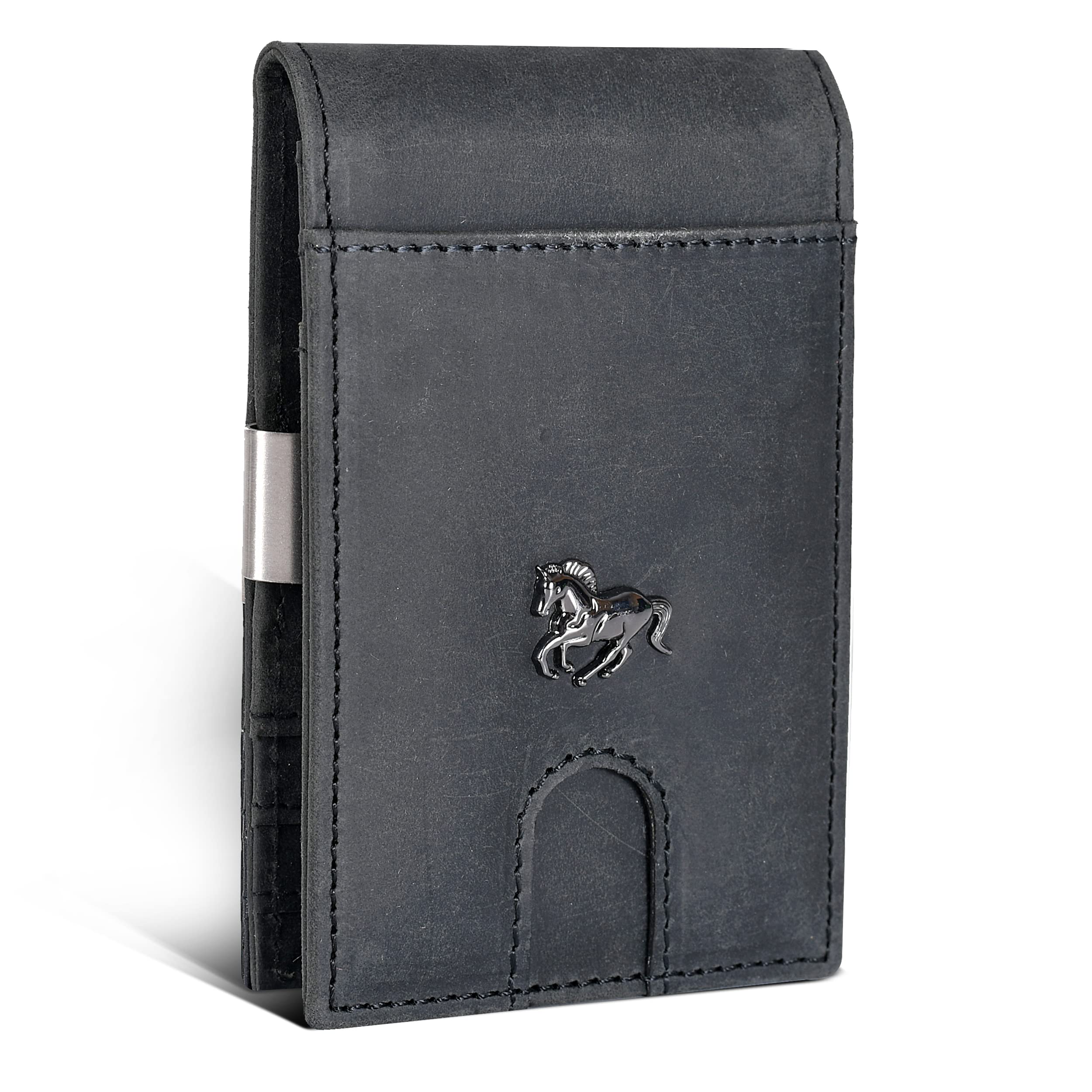 ESTALONBlack Front Pocket Leather Wallet For Men | Gift For Him | RFID Blocking | Multiple Card Slot | Minimalist Slot
