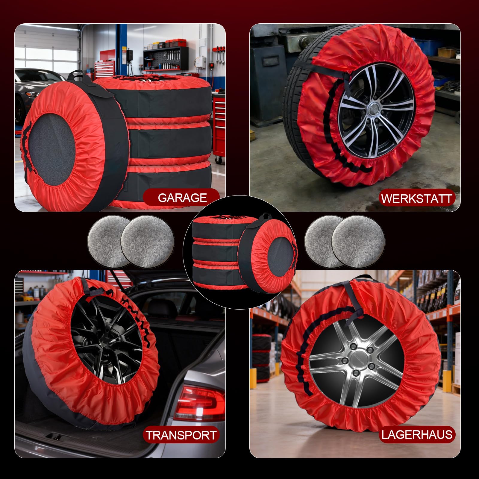 Genossen Reifentaschen 18-22 Zoll, 4 Stück Reifenabdeckung, aus 600D & 210D Oxford-Gewebe, Reifentüten Set mit Felgenschutzpolster, zum Transport, Lagerung, Wasserdicht staubdicht (Ø 80 cm)