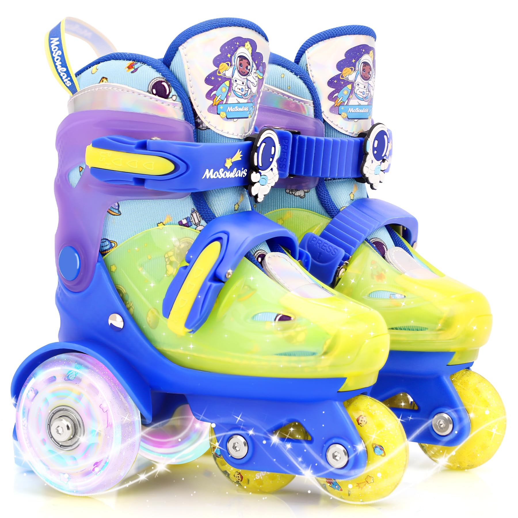 MoSoulais Astronaut Kids Roller Skates Adjustable Toddler Roller Skates with Light Up Wheels Kids Skates Birthday Boys Gift for Youth Children Beginner Ages 5 6 7 8 - Blue S(10.5C-13C)