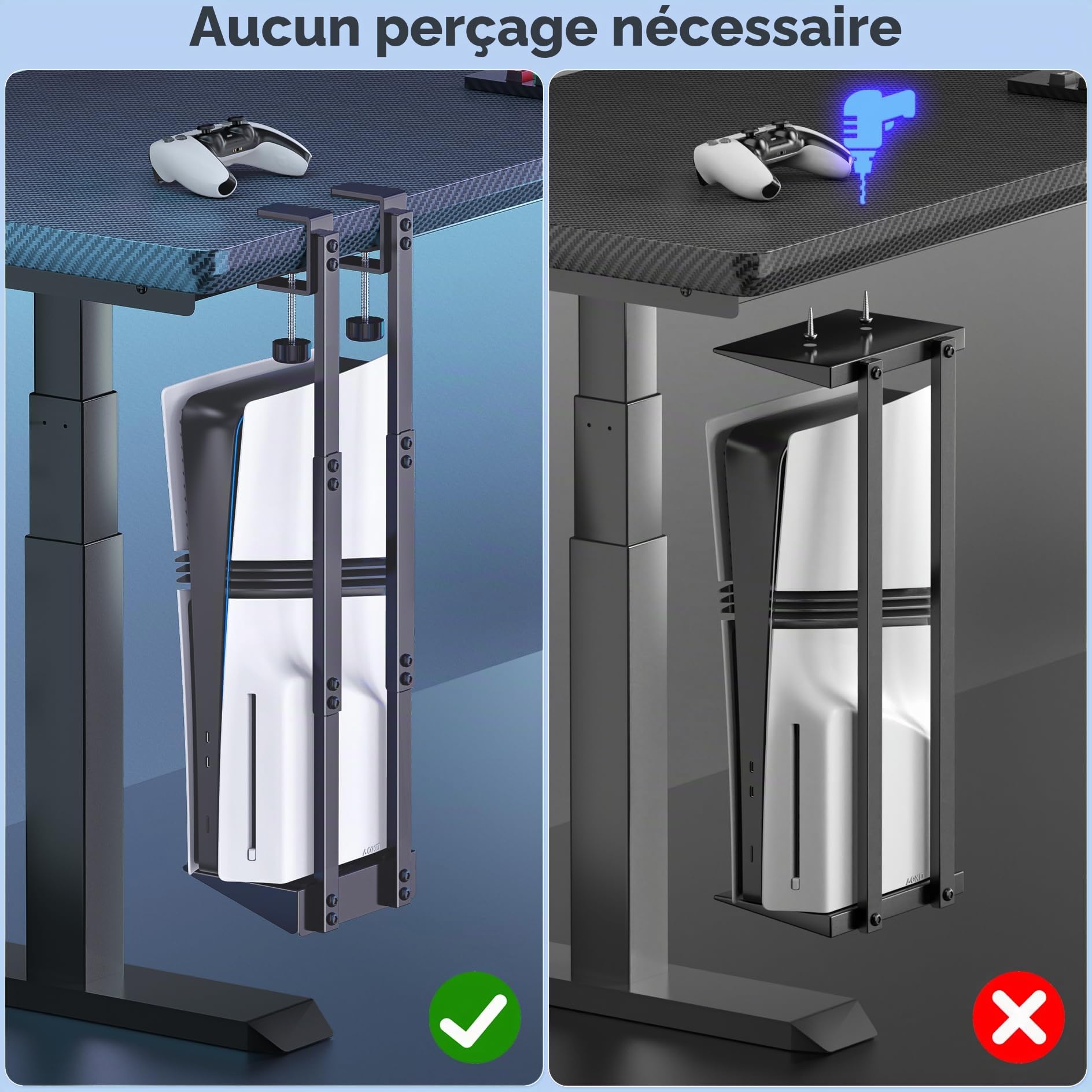 Kytok Support PS5 Sous le Bureau Vertical pour PS5/ PS5 Slim/ PS5 Pro, Support de Rangement pour les Versions PS5 Disc & Digital, Accessoires et Stockage pour PS5 Sous le bureau Gain de place