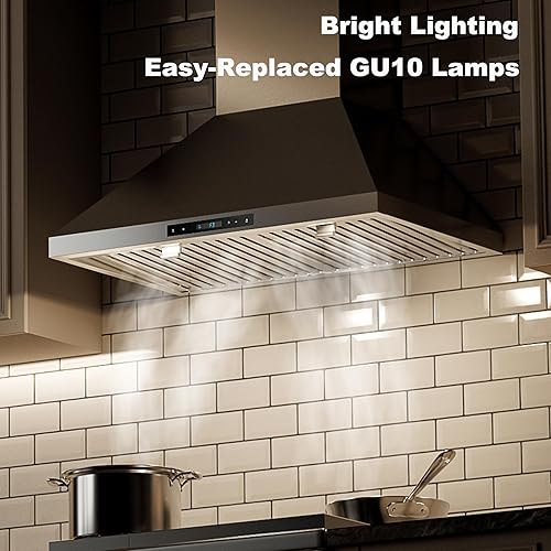 Miniatura 5 de EVERKITCH Campana extractora montada en la pared de 30 pulgadas con 1000 CFM, potente motor CC con 6 velocidades, control remoto, filtros