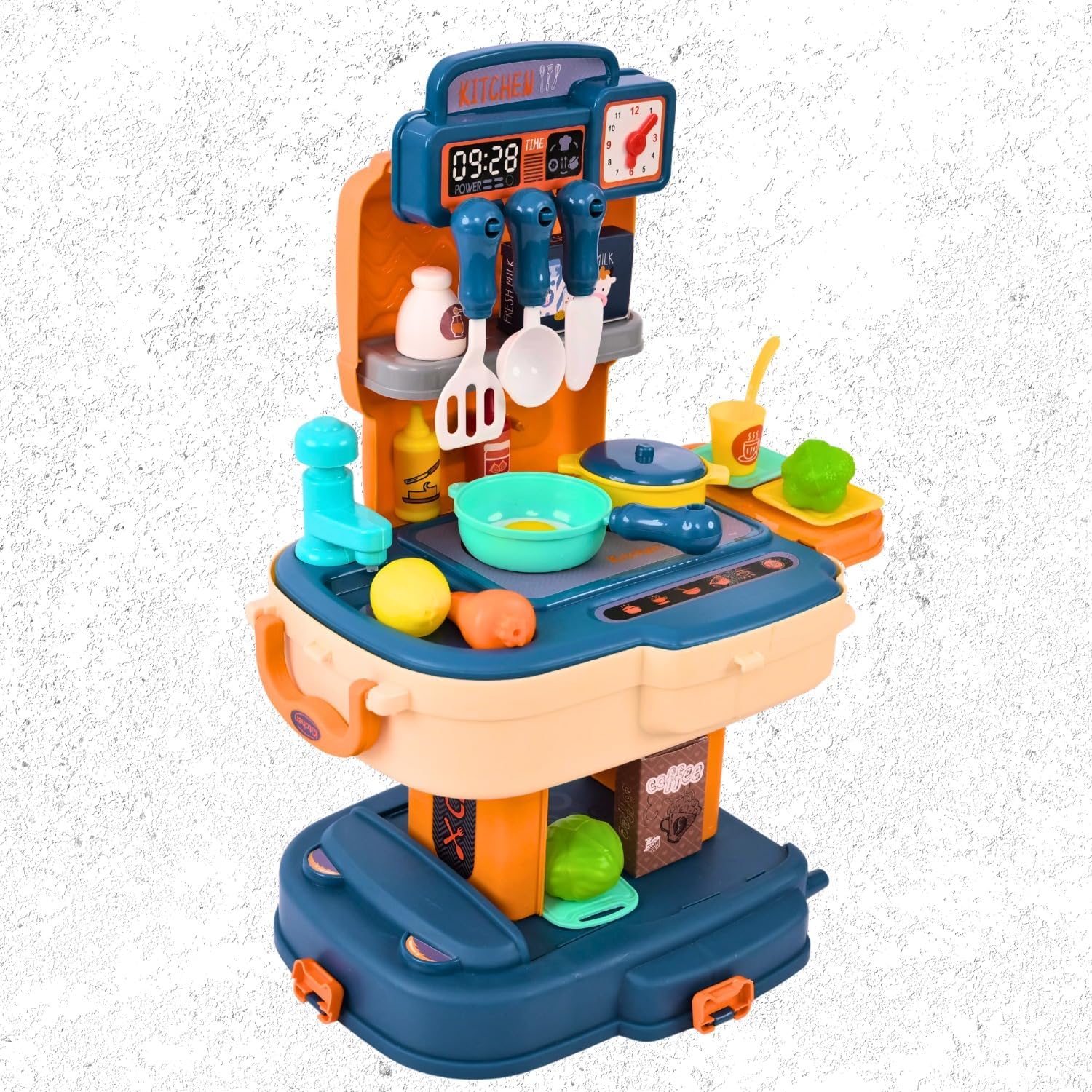 Cojuz Kitchen Sink Play Set with Automatic Water Cycle System Pretend Electric Dishwasher with Running Water Kitchen Sink Toys with Accessories for Kids (School Bag Blue) 4
