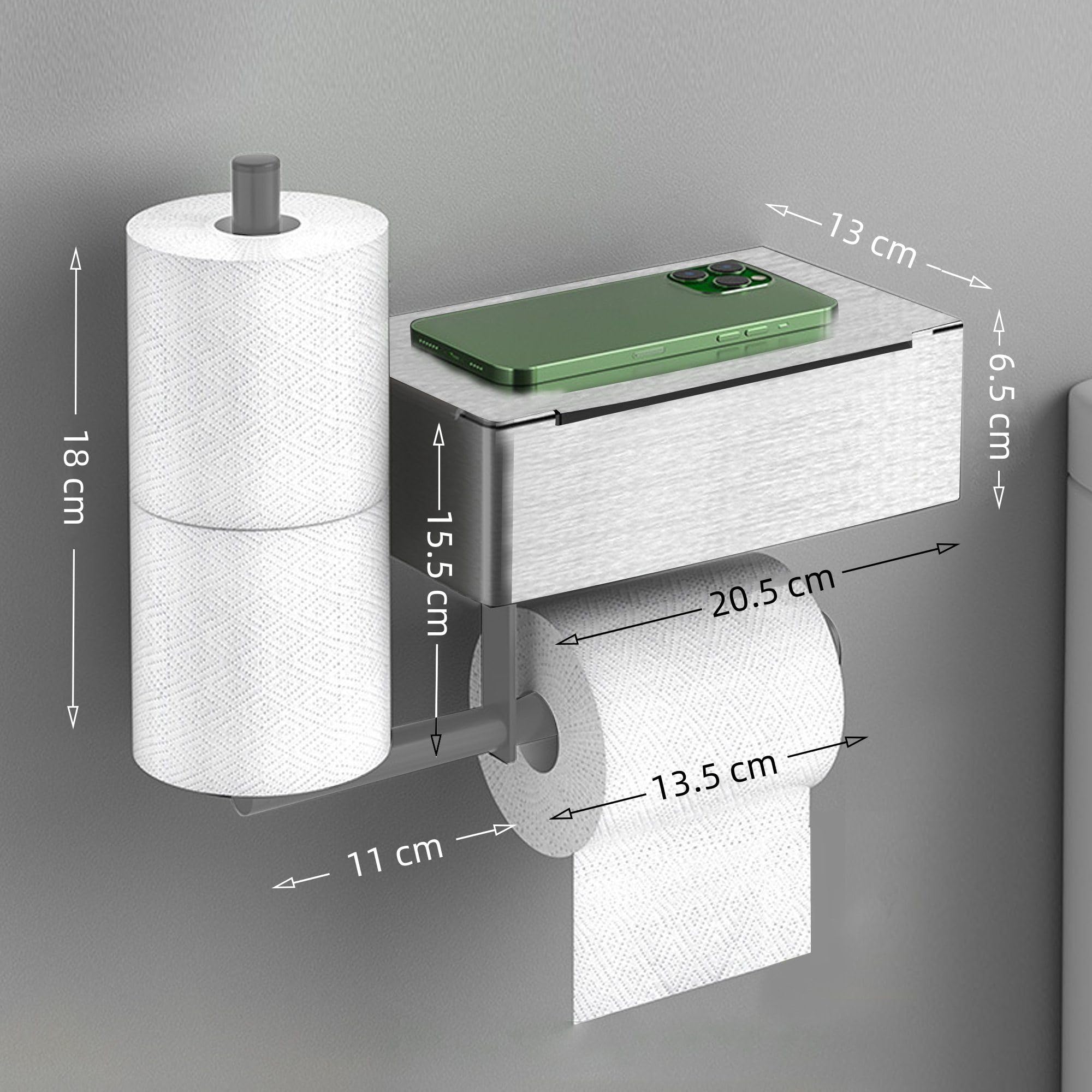 Alise Doppel Toilettenpapierhalter – SUS304 Edelstahl, Mit Ablage, Selbstklebend Oder Bohren, Gebürstetes Nickel