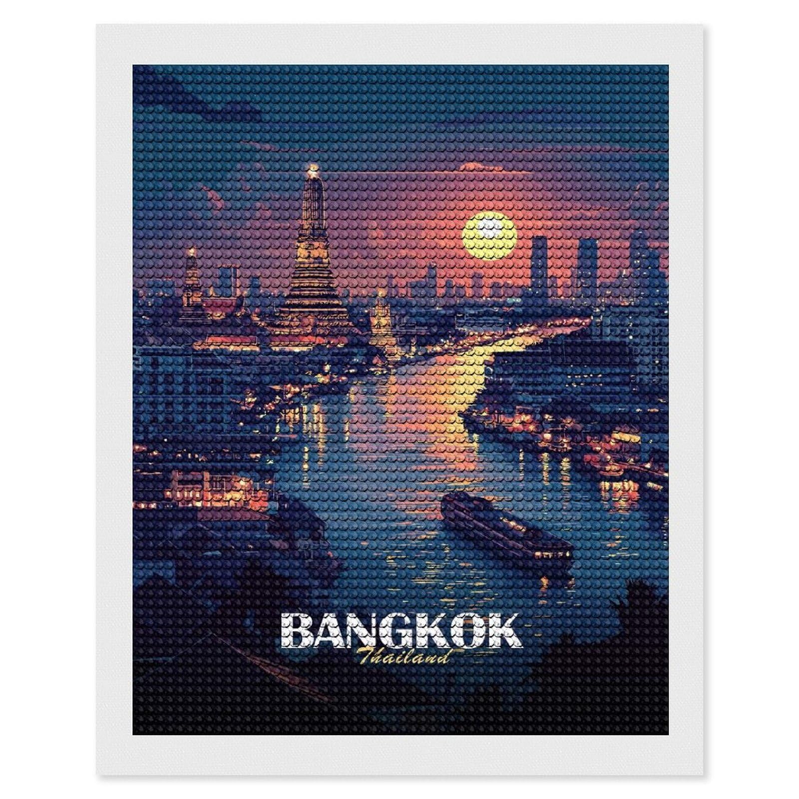 Junmoney Bangkok Thailand Cityscape at Sunset Diamond Painting Kit 16"x20", Easy Handmade Project, Cosy Home Accent, for Craft Lovers, Holiday Gift Idea