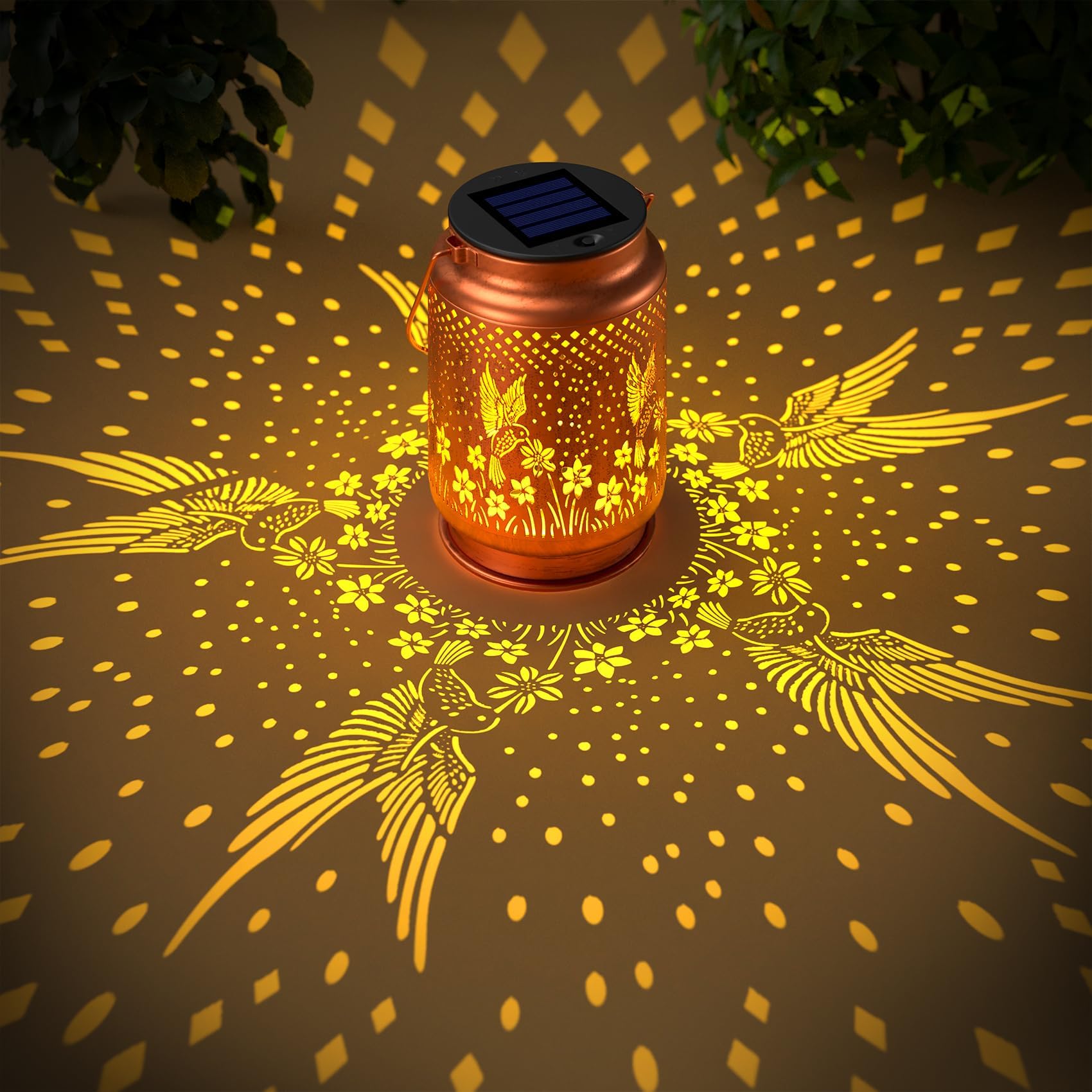 FEMOND Hummingbird Solar Lantern Lights, Metal Decor Hanging Lanterns, Waterproof LED Lights for Garden, Patio, Yard, Lawn, Backyard, Front Porch, 2 Packs