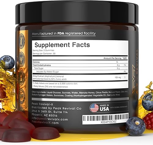 Miniatura 5 de Peak Revival - Gomitas Shilajit con miel de manuka, sabor a bayas mixtas, 60 unidades, 100 mg por porción, 30 porciones