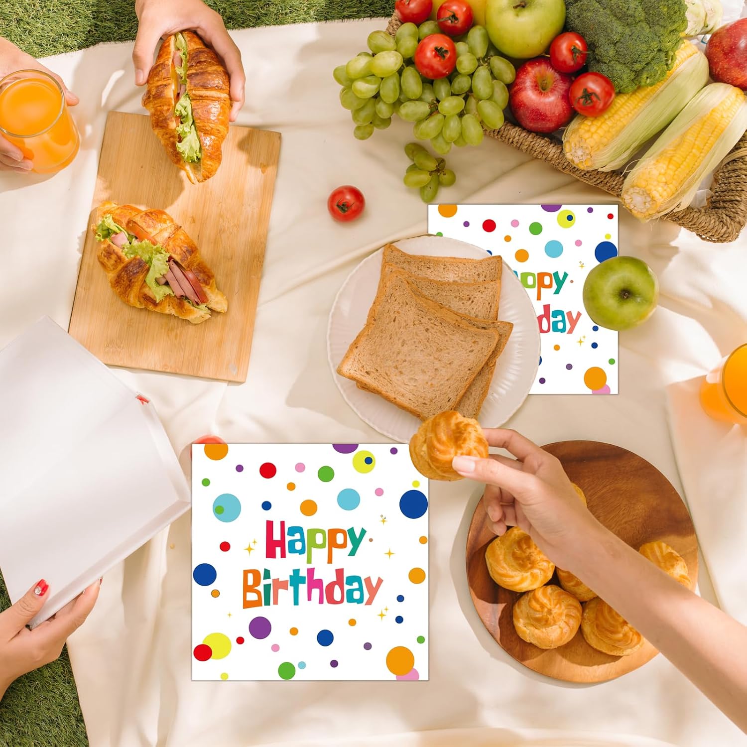 50PCS Happy Birthday Paper Napkins, Colourful Dots Luncheon Napkins Cocktail Napkins Disposable Tableware Party Decorations Supplies for Kids Birthday, Baby Shower 13 x 13 Inches - Image 7