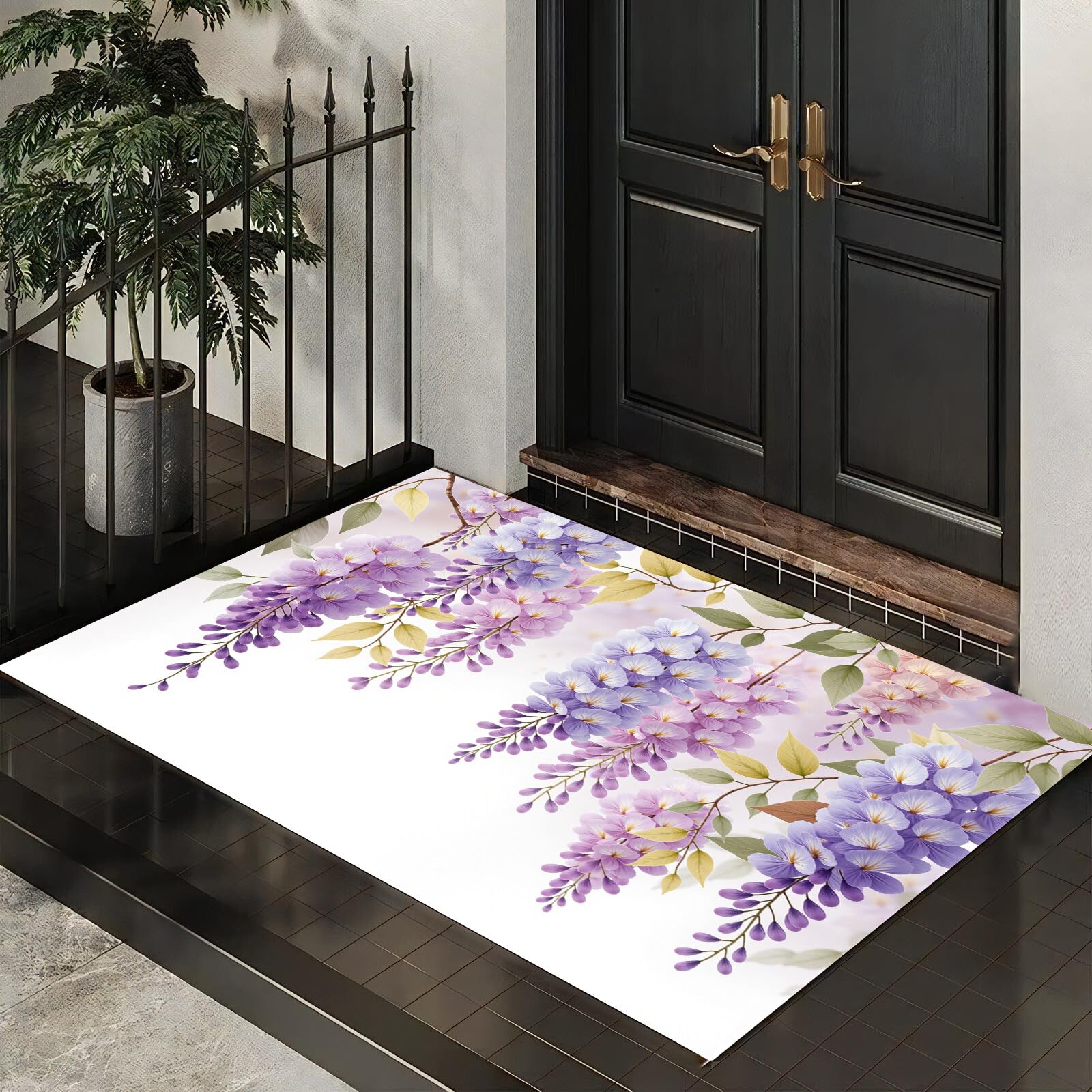 Paillasson glycine 60x90 cm vert et violet pour entrée intérieure