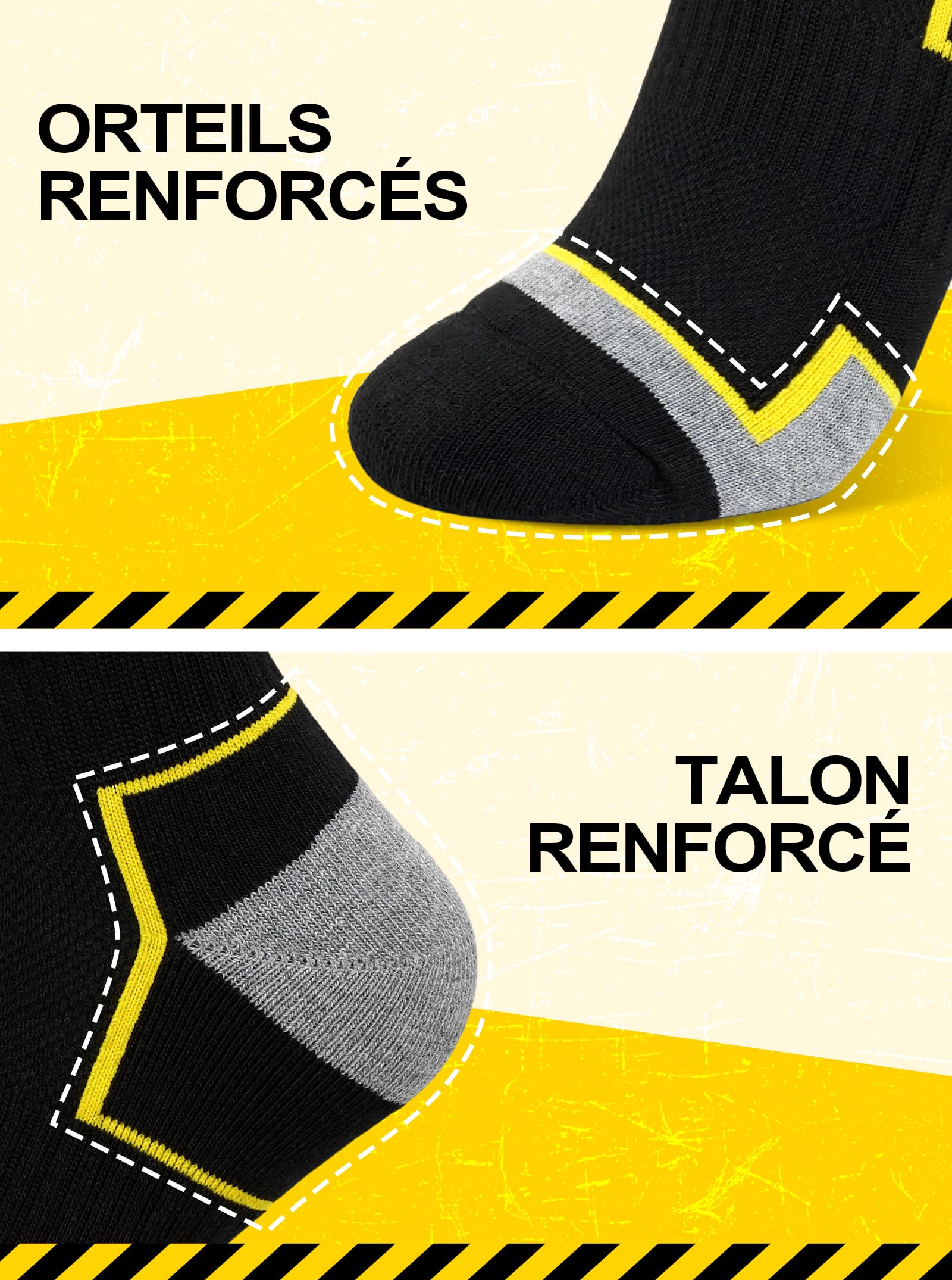 Chaussettes Travail Homme Femme: Chaussettes Anti Ampoule Respirantes Renforcées Talon & Pointe Sans Couture Rembourrées Avec Semelle Acolchonée Pour Chaussure de Sécurité Construction Sport