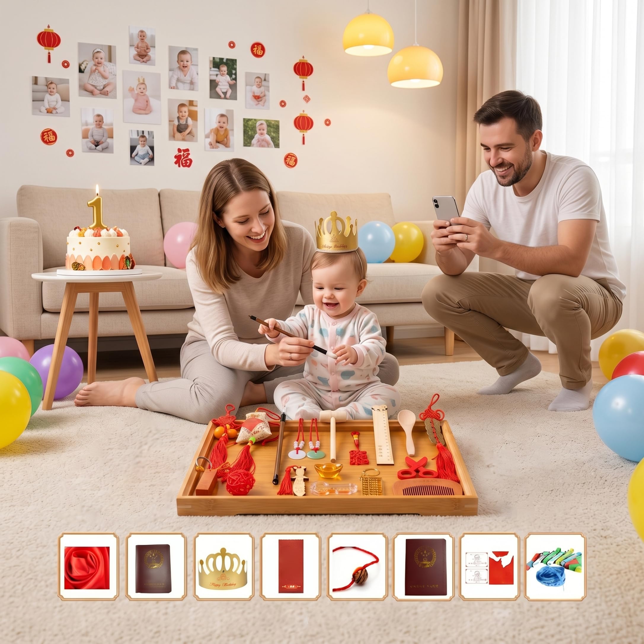 Juego de Doljabi de 26 Piezas Zhuazhou, Decoraciones de Primer cumpleaños de Diferentes Ocupaciones para niños y niñas, Rojo