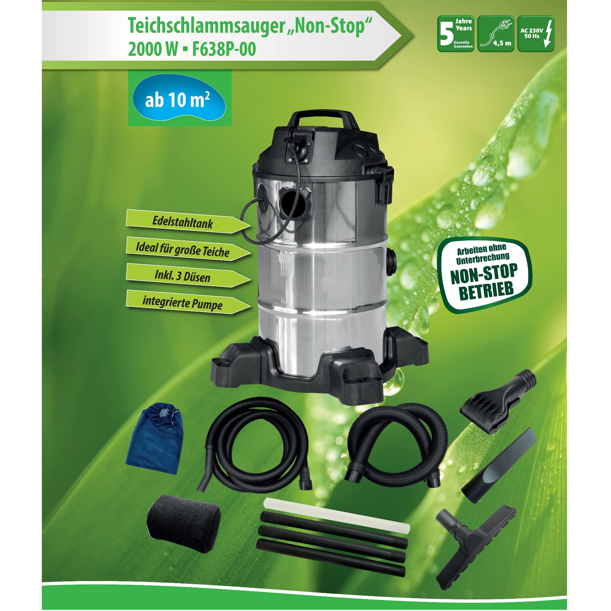 Heissner F638P-00 Aspirateur de boue de bassin en acier inoxydable