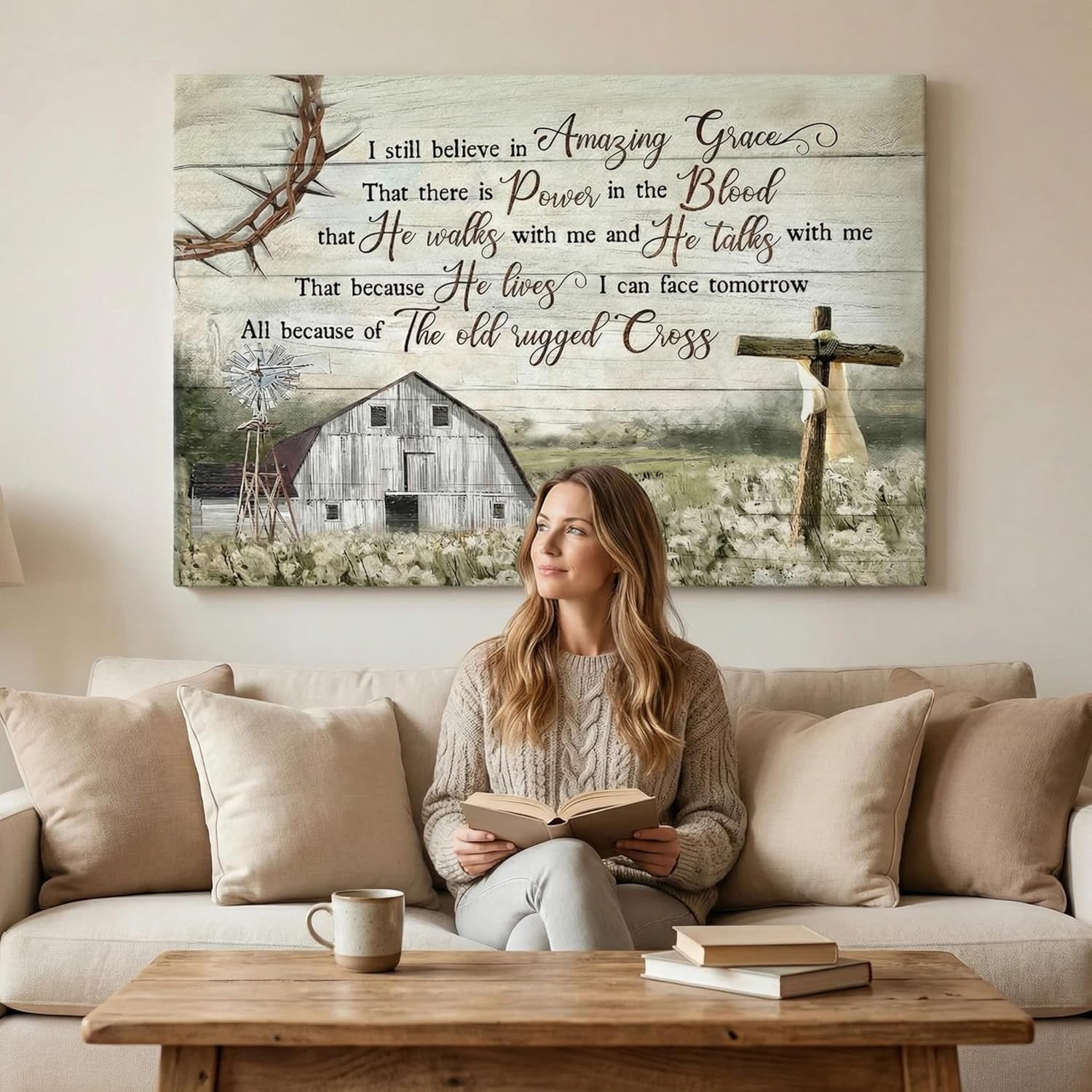 Barn Windmill Wall Art Vintage Farmhouse Wall Decor I Still Believe In Amazing Grace Painting Christian Prayer Prints Posters Christian Canvas Pictures For Living Room Bedroom Framed