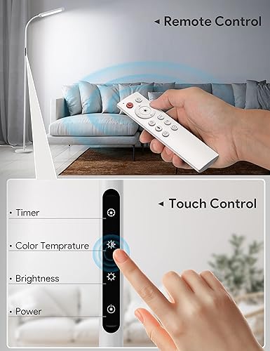 Miniatura 7 de MediAcous Lámpara de pie, lámpara de pie LED con mando a distancia, 5 colores y 5 brillos y lámpara de pie ajustable sin escalones funciona con