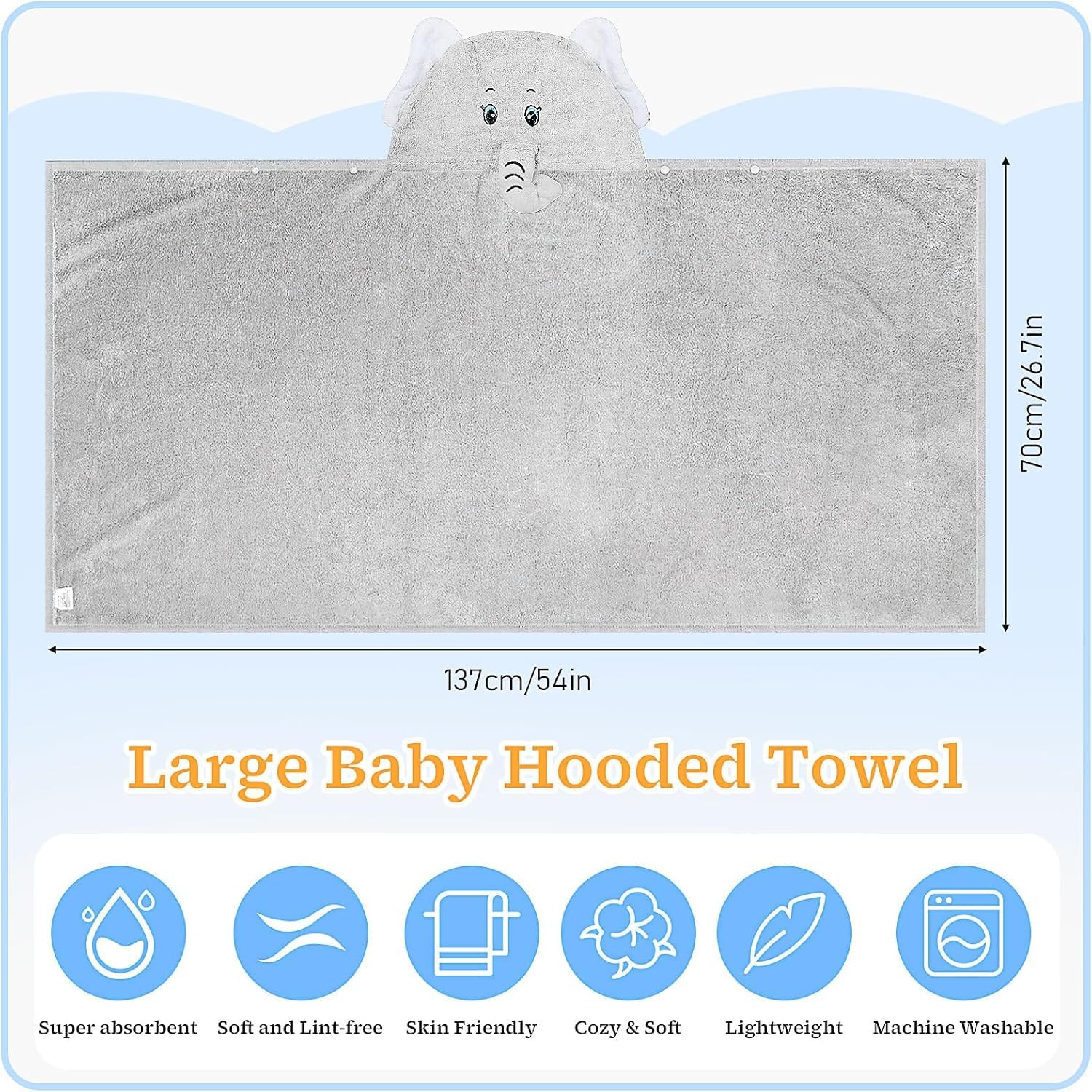 MSYU 4 Pcs Kids Hooded Bath Towel Set 140 x 68 cm Hooded Towel for Kids Large Kid Bath Towel Wrap for 3-10 Kid Boy Girl (Blue - Image 2