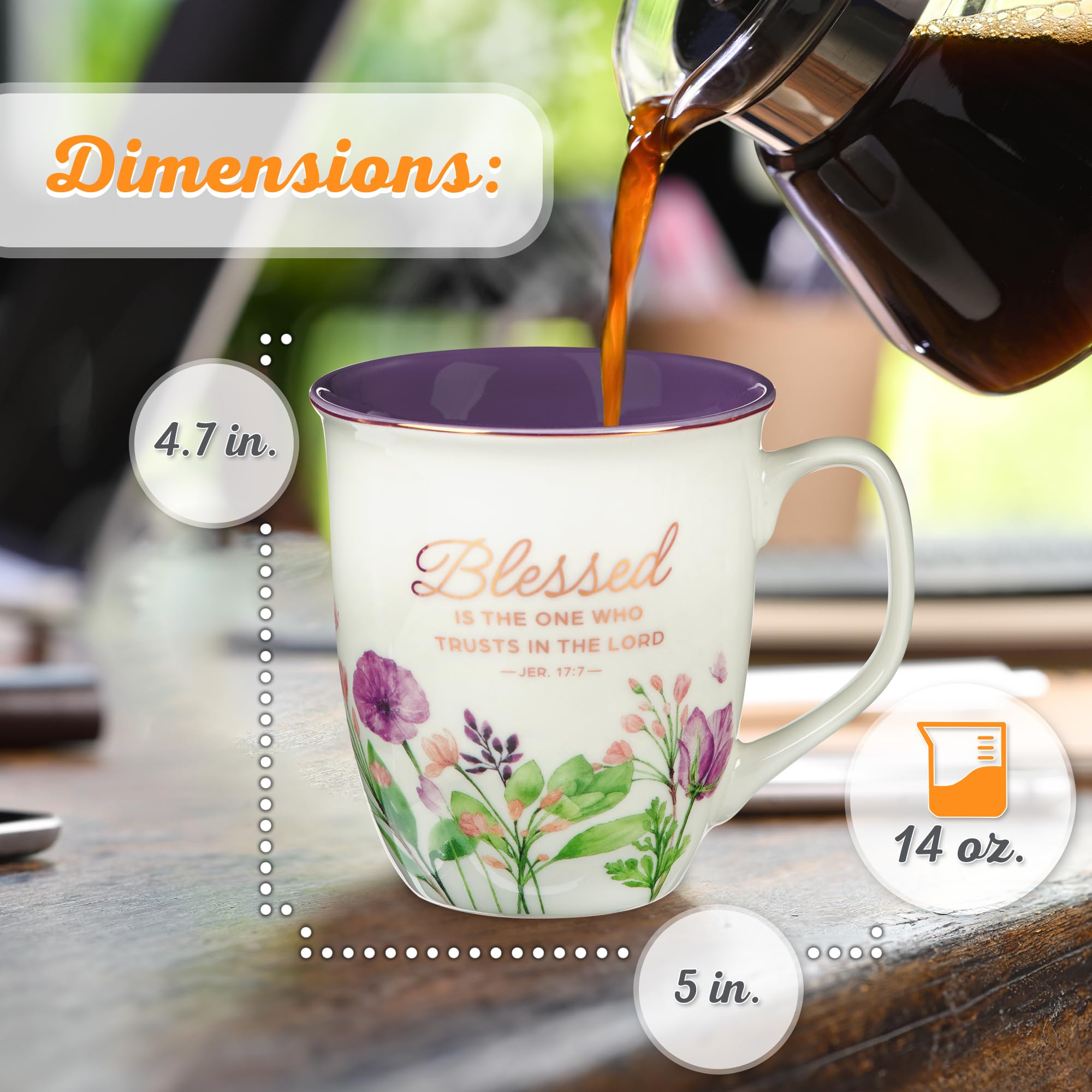 Amazon.com | Christian Art Gifts Large Ceramic Inspirational Scripture  Coffee & Tea Mug for Women: Blessed Encouraging Rose Gold Bible Verse,  Novelty Drinkware for Home & Kitchen, Multicolor Purple Floral, 14 oz.: