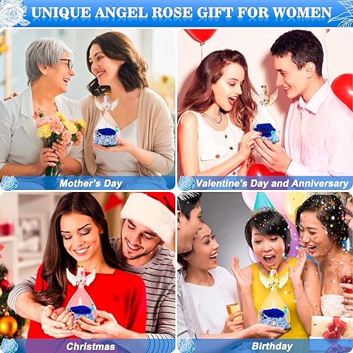 Miniatura 5 de LURLIN Regalos de rosas para el día de cumpleaños para mujeres, flores preservadas, regalo de rosas para mamá, figuras de ángel de cristal con rosa