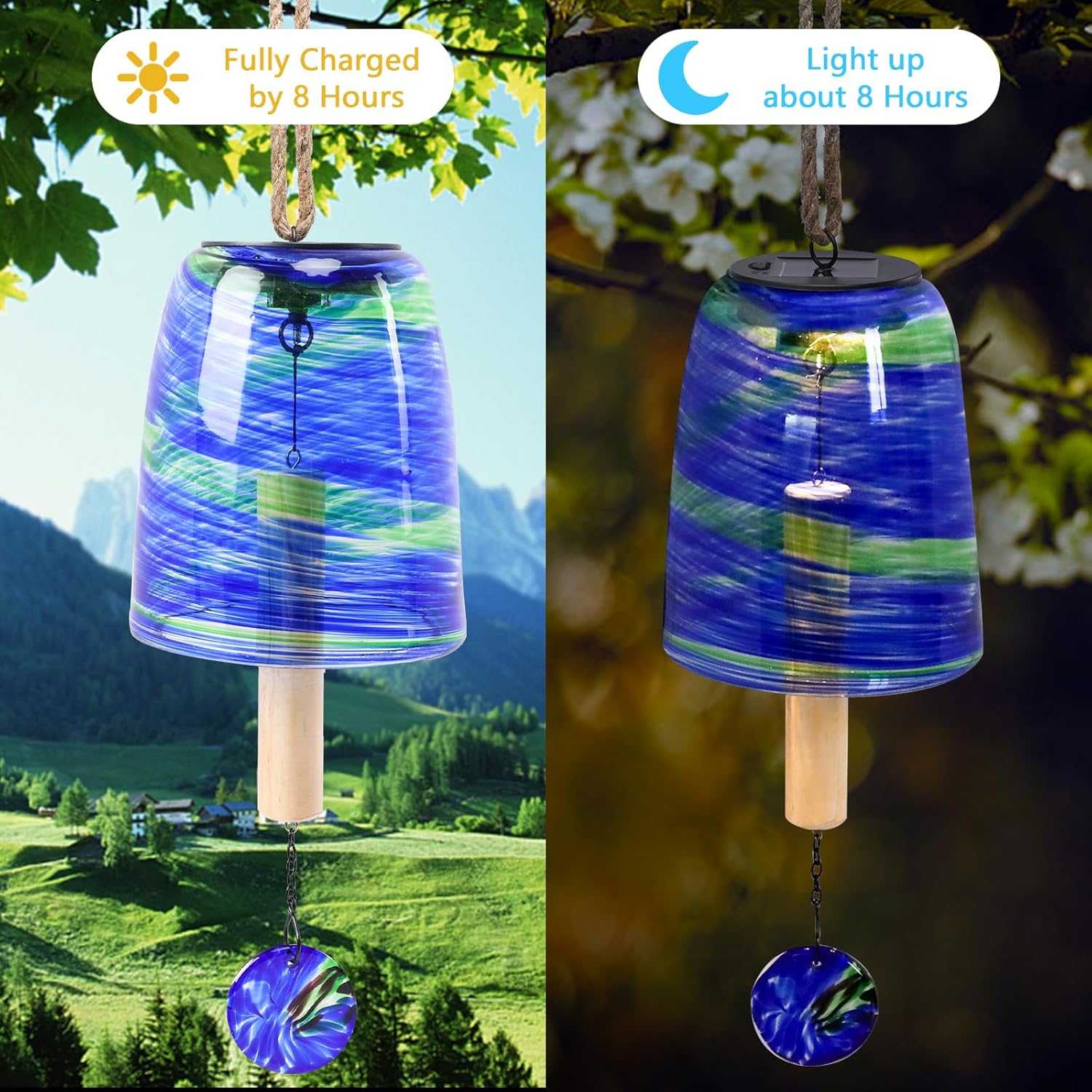Taman Solar Wind Chime - 28" Glass Solar Lights Wind Chimes Valentine's Day Gift for Outside Deep Tone Decorative Mother's Day Memorial Gift for Home, Outdoor, Yard, Patio, Balcony, Garden Decor