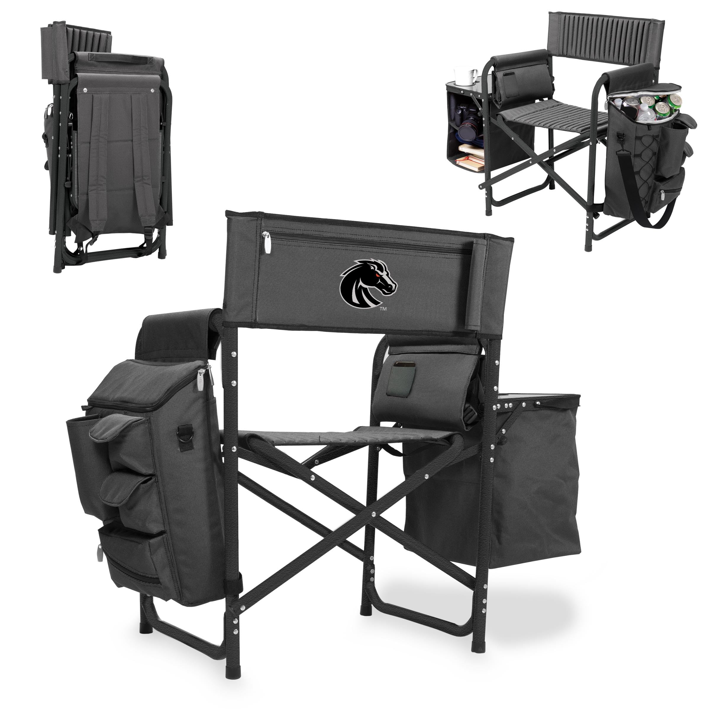 Boise State Broncos - Fusion Backpack Chair with Cooler, (Dark Gray with Black Accents)