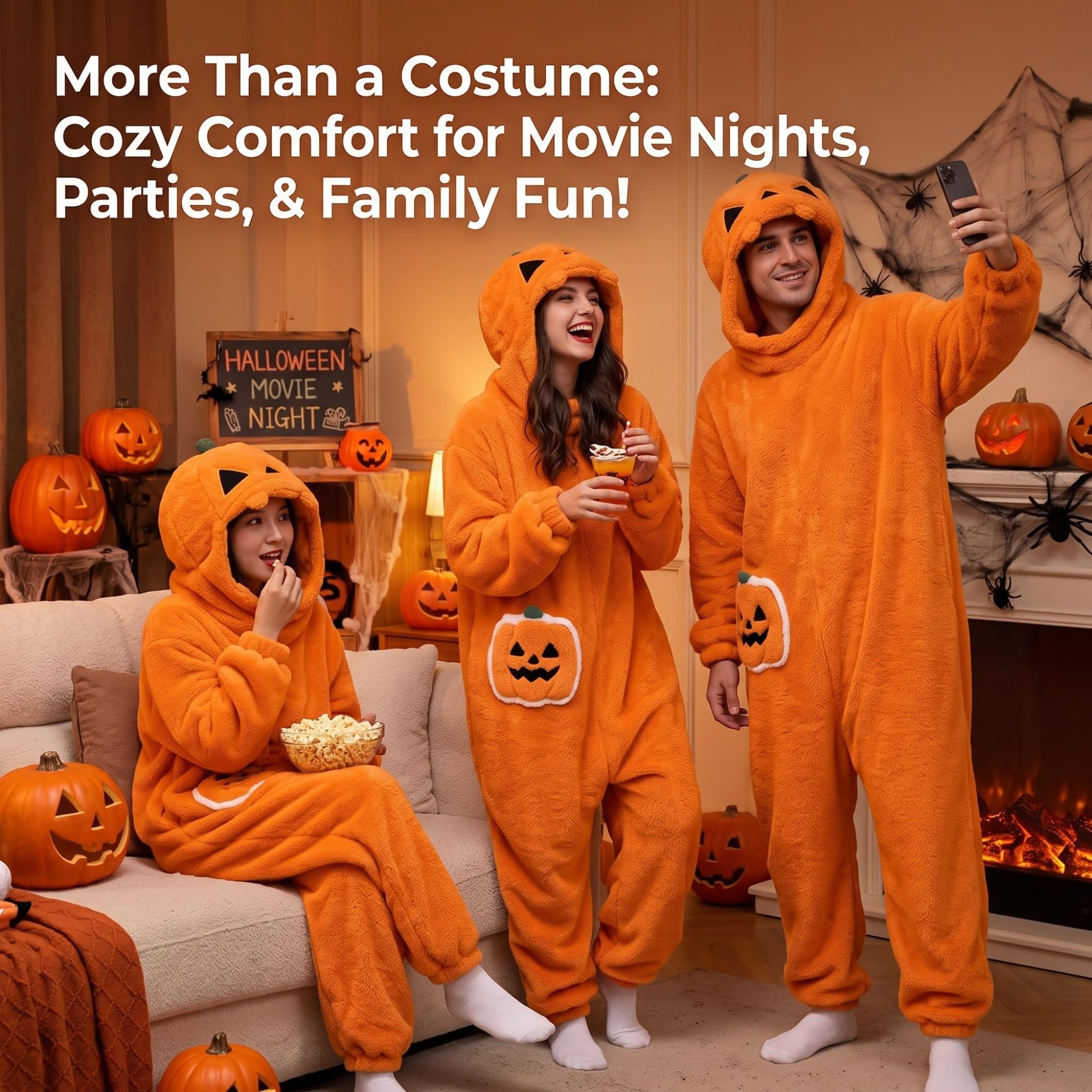 Genérico Pijama de Calabaza de Halloween, Pijama de Calabaza de Forro Polar Coral for Noche de Cine, Fiesta en casa, Traje