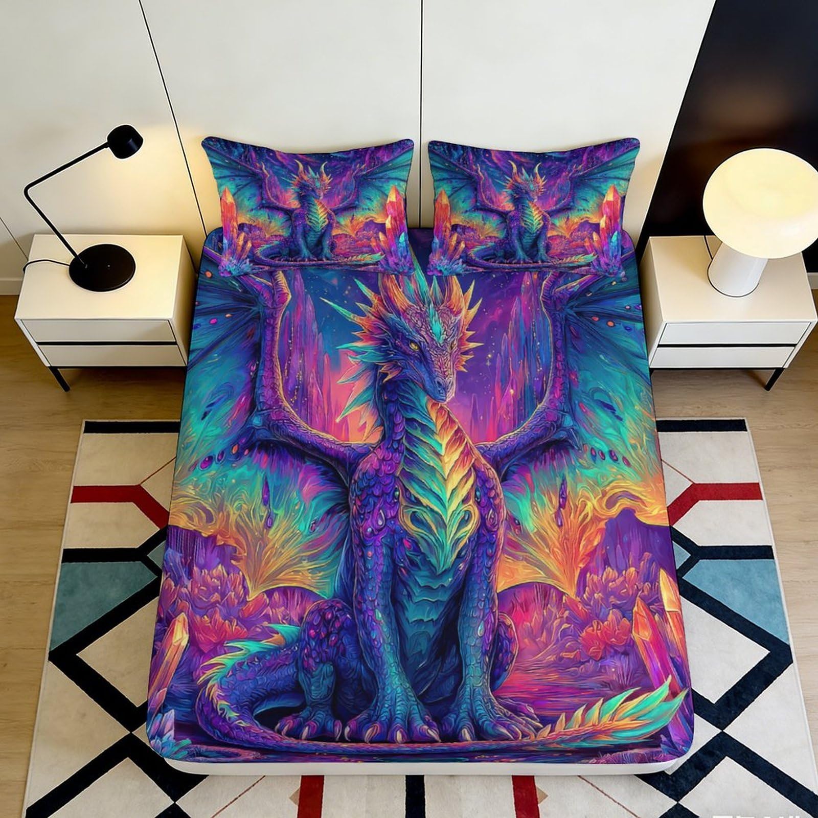 Pnayamiorkfel Style-4 3D Printed Fantasy Dragon Fitted Sheet Microfiber Vibrant Purple Mattress Cover For Bedroom Dorm Decor 90X200x25cm