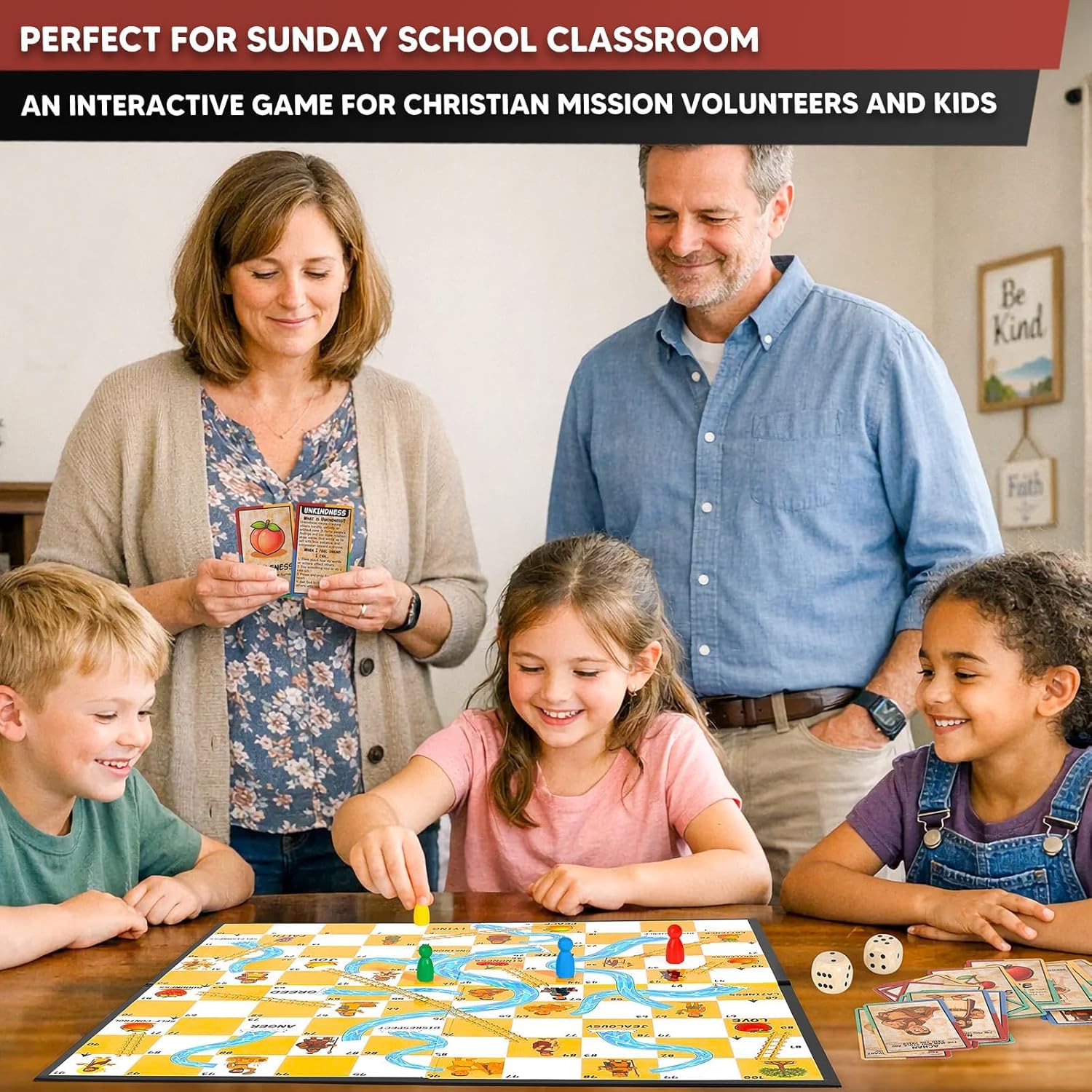 Garybank Bible River and Ladders Board Game for Kids, Fruit of the Spirit Games with Christian Virtue Story Cards, Bible Study Supplies for Sunday School, Youth Group & Family, Christmas & Easter Gift