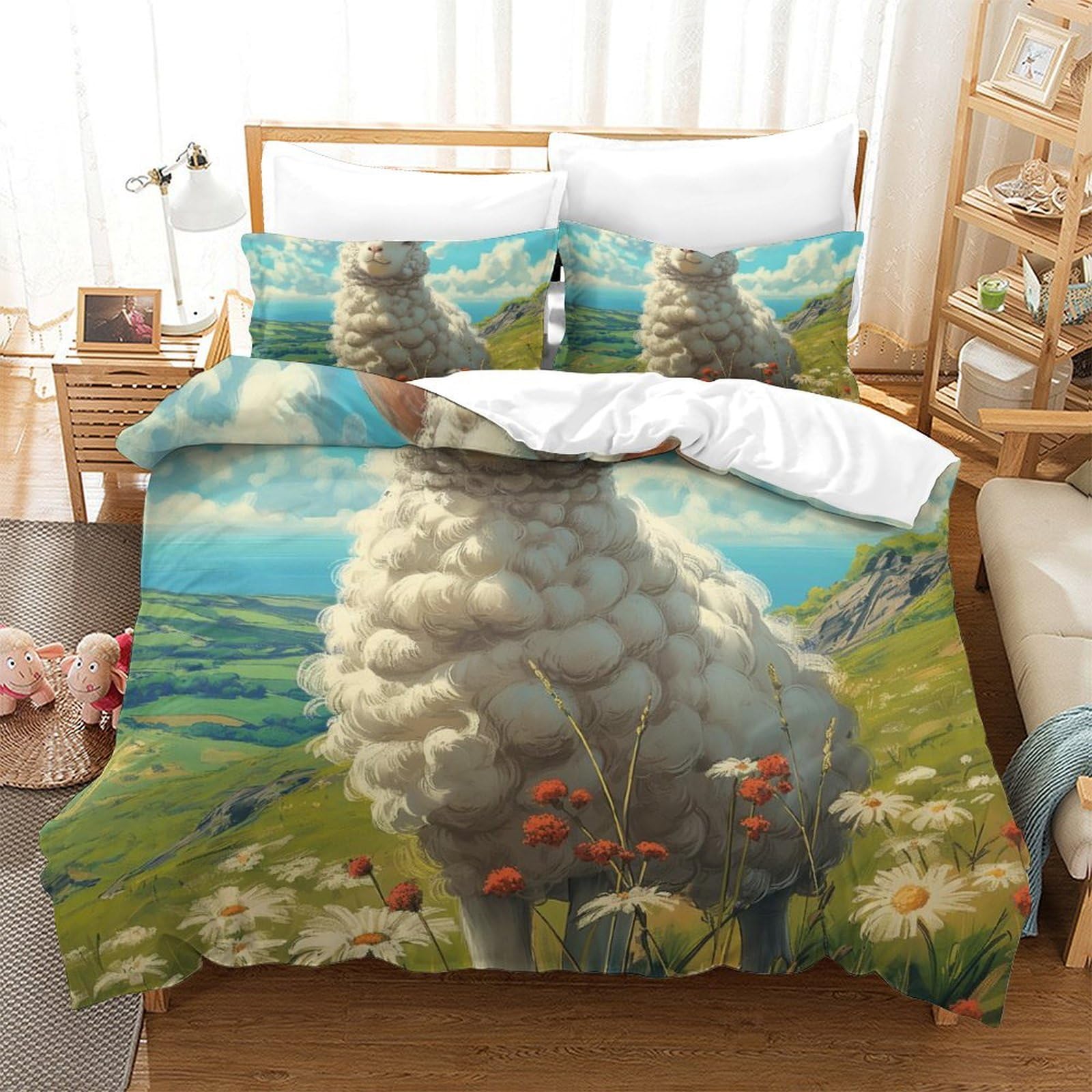 Housse de couette mouton 260x220 cm avec taies en microfibre super douce