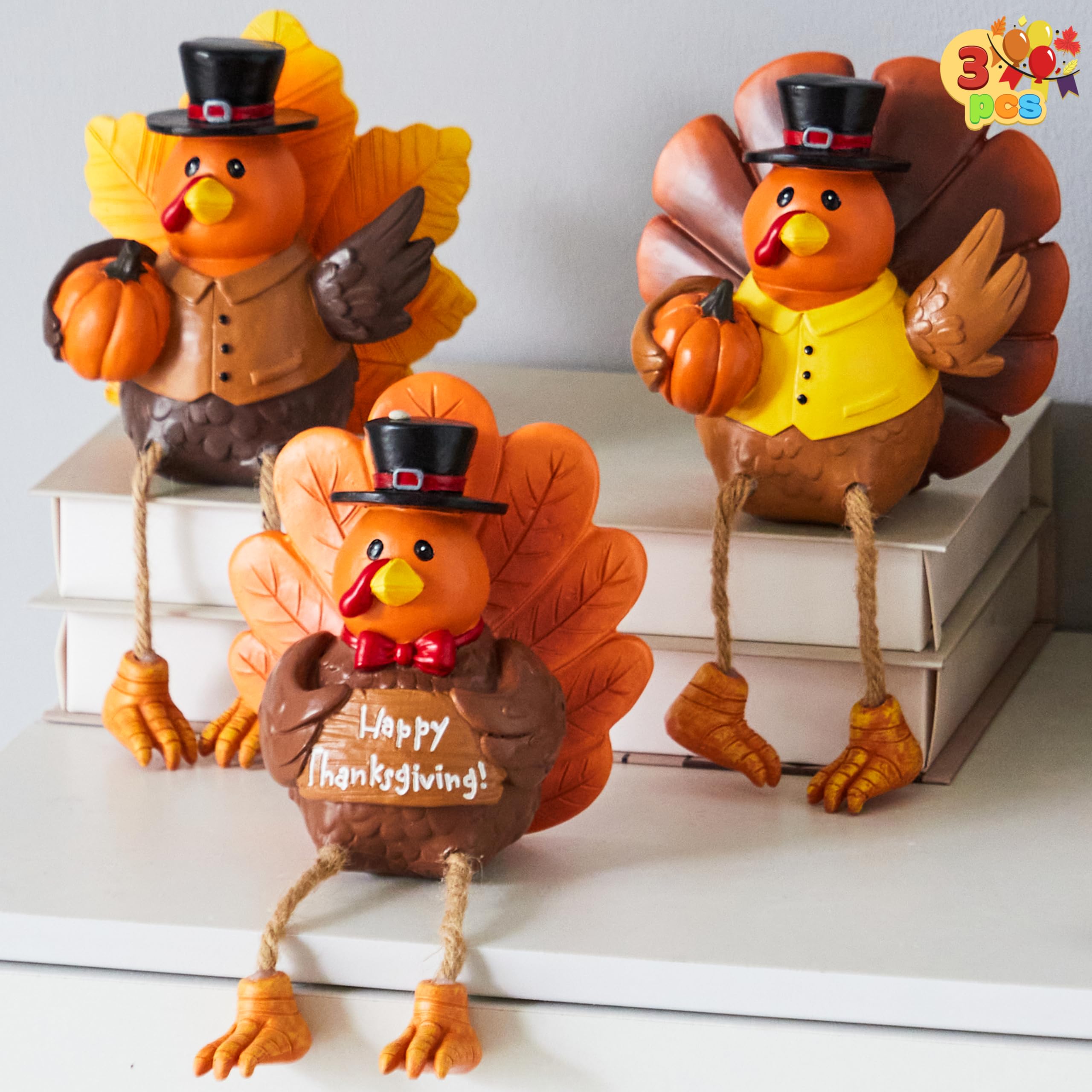 JOYIN 3 PCS Thanksgiving Turkey Tabletop Centerpiece Decor, Resin Turkey Figurines, Thanksgiving Decoration, Autumn Decor, Fall Harvest Home Decorations, Indoor Kitchen Decor, Party Supplies