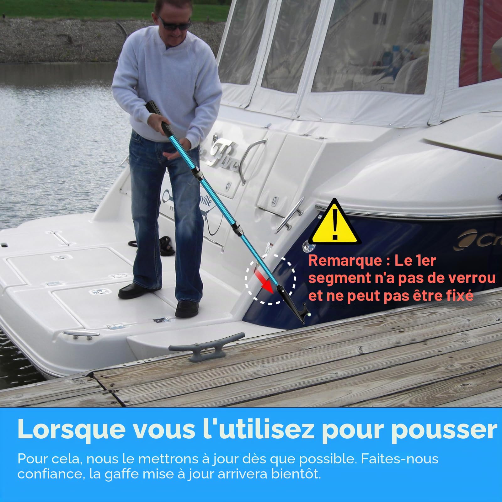 KOMCLUB Gaffe Télescopique - Crochet de Bateau Marin 140cm-200cm Perche Télescopique en Aluminium avec Perle Lumineuse Poignée Longe de Pêche Antidérapante