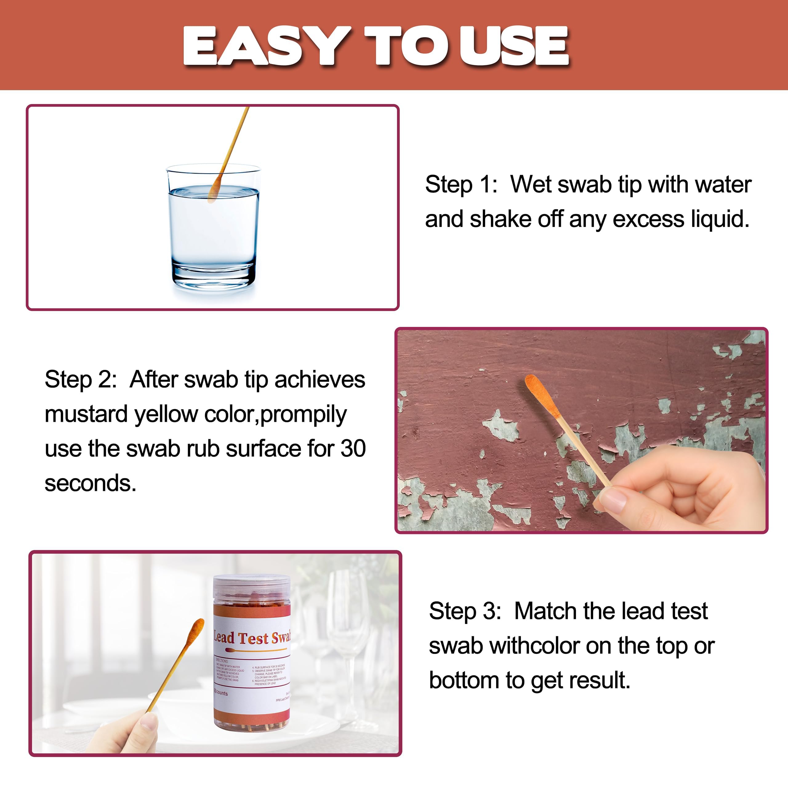 AAwipes Kit per tamponi di prova (80 tamponi di cotone per test rapidi a casa, 30 secondi risultati immersi in acqua). Uso domestico dipinto, piatti, giocattoli, gioielli, metallo, ceramica, legno