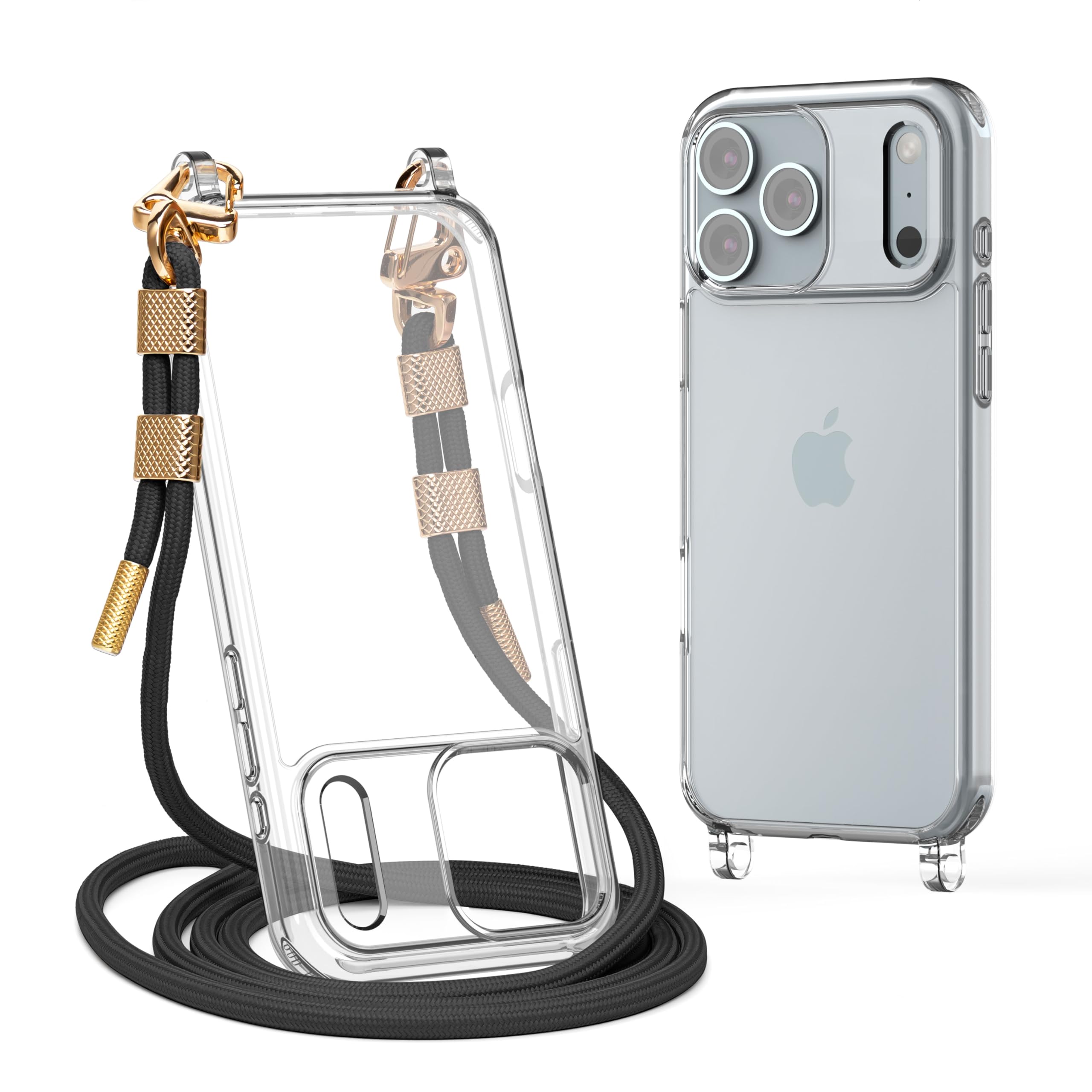 Etui do iPhone'a Pro z paskiem, przezroczyste, odporne na wstrząsy etui na telefon crossbody ze zdejmowaną ochroną przed kradzieżą, regulowana smycz, dla kobiet, w podróż, zakupy, wędrówki