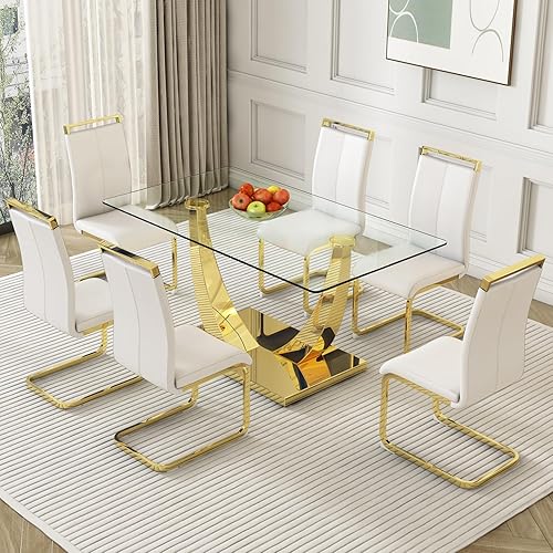 Vista 2 de gopop Juego de 6 sillas de comedor modernas, sillas de cocina blancas con respaldo alto, sillas laterales de piel sintética con patas de metal