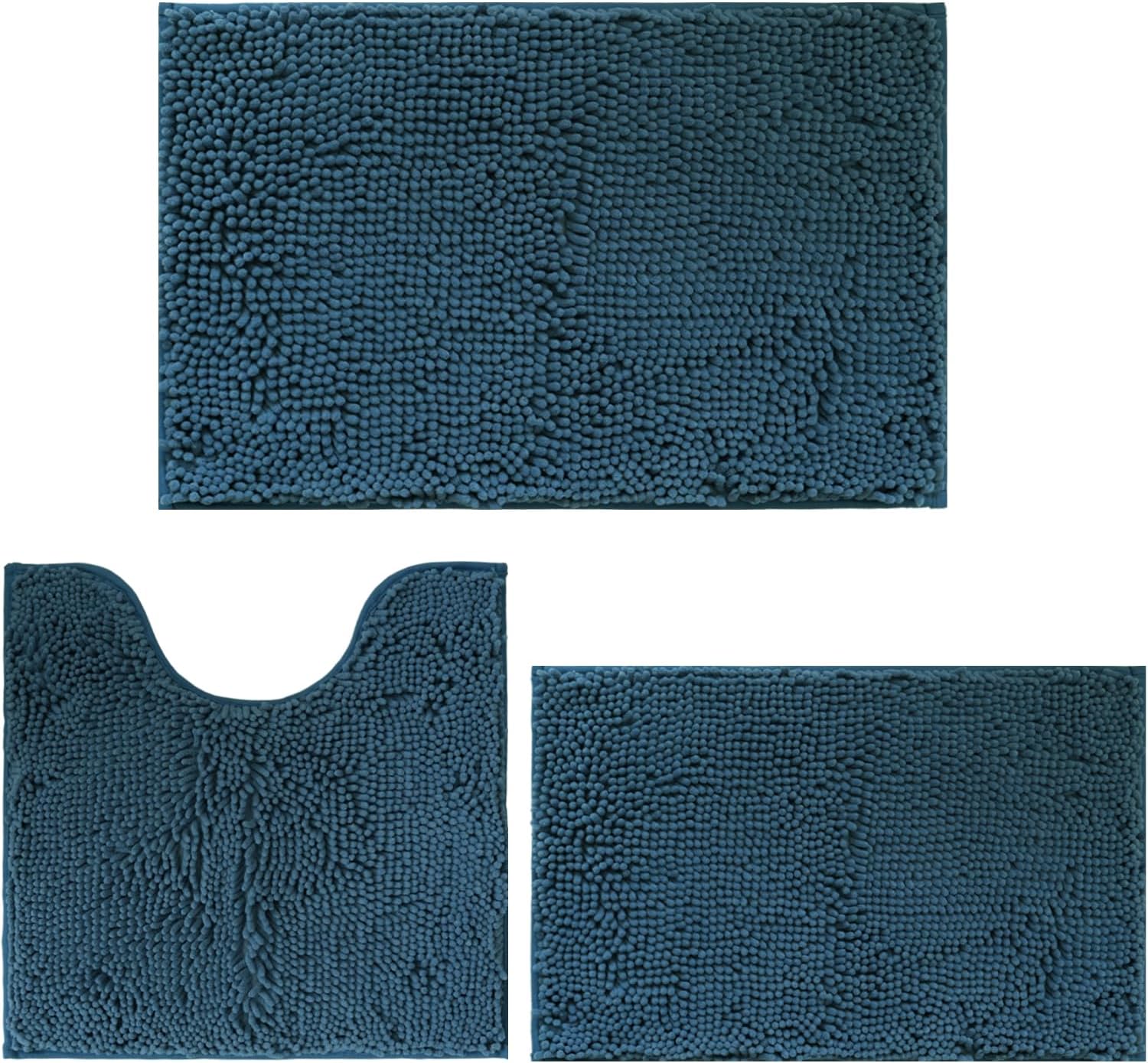 PWERAN 3 Piece Bathroom Rug Set, Fluffy Plush Bath Mat Set