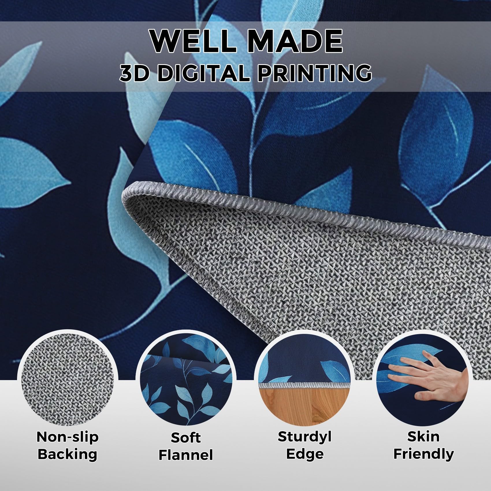 Générique Tapis Bleu Marine 60x90, Lavable Poils Ras