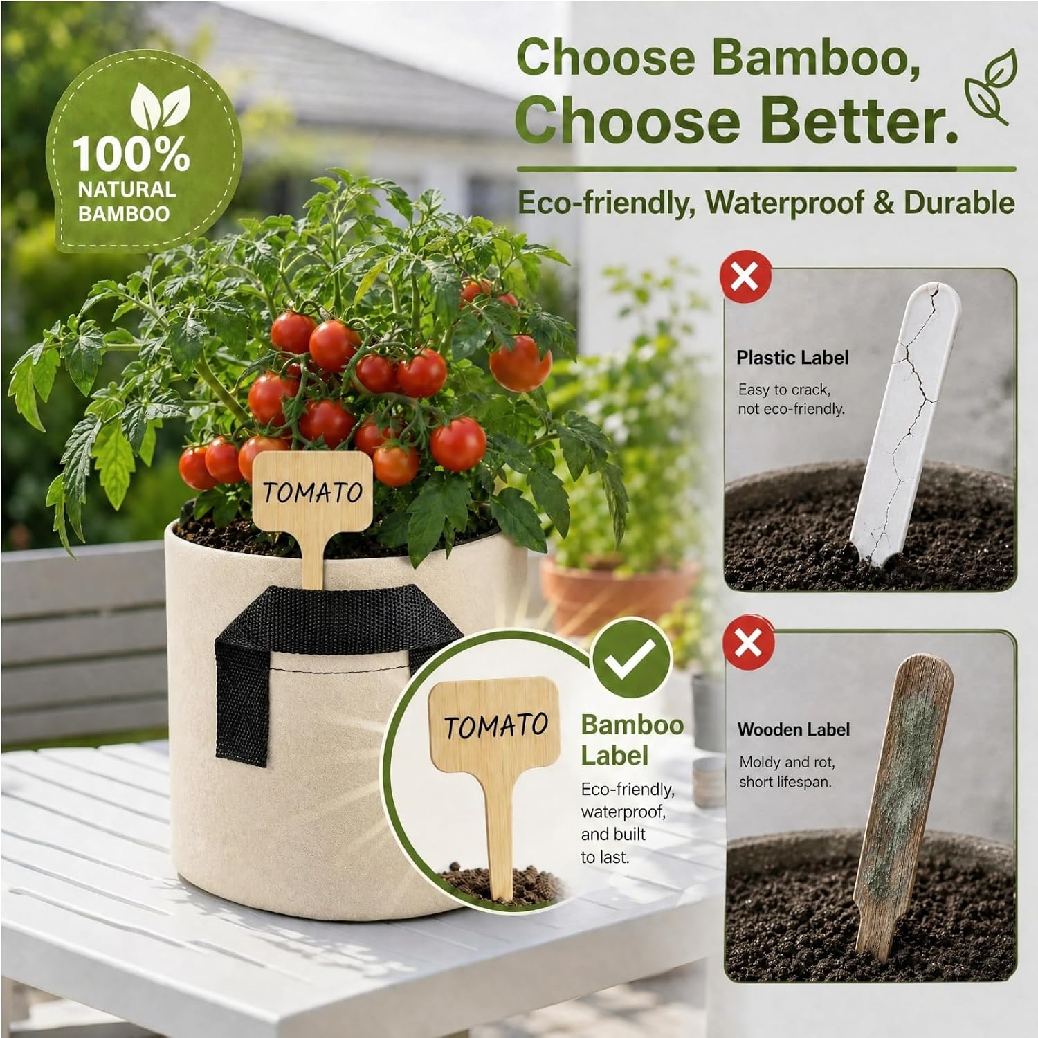 5 Gallon Grow Bags 5-Pack, 300G Thick Fabric Pots, Reinforced Handles | Breathable Planting Bags,5 Bamboo Plant Labels Included,Reflective Heat,Garden Use for Tomato, Vegetables and Flowers，Tan
