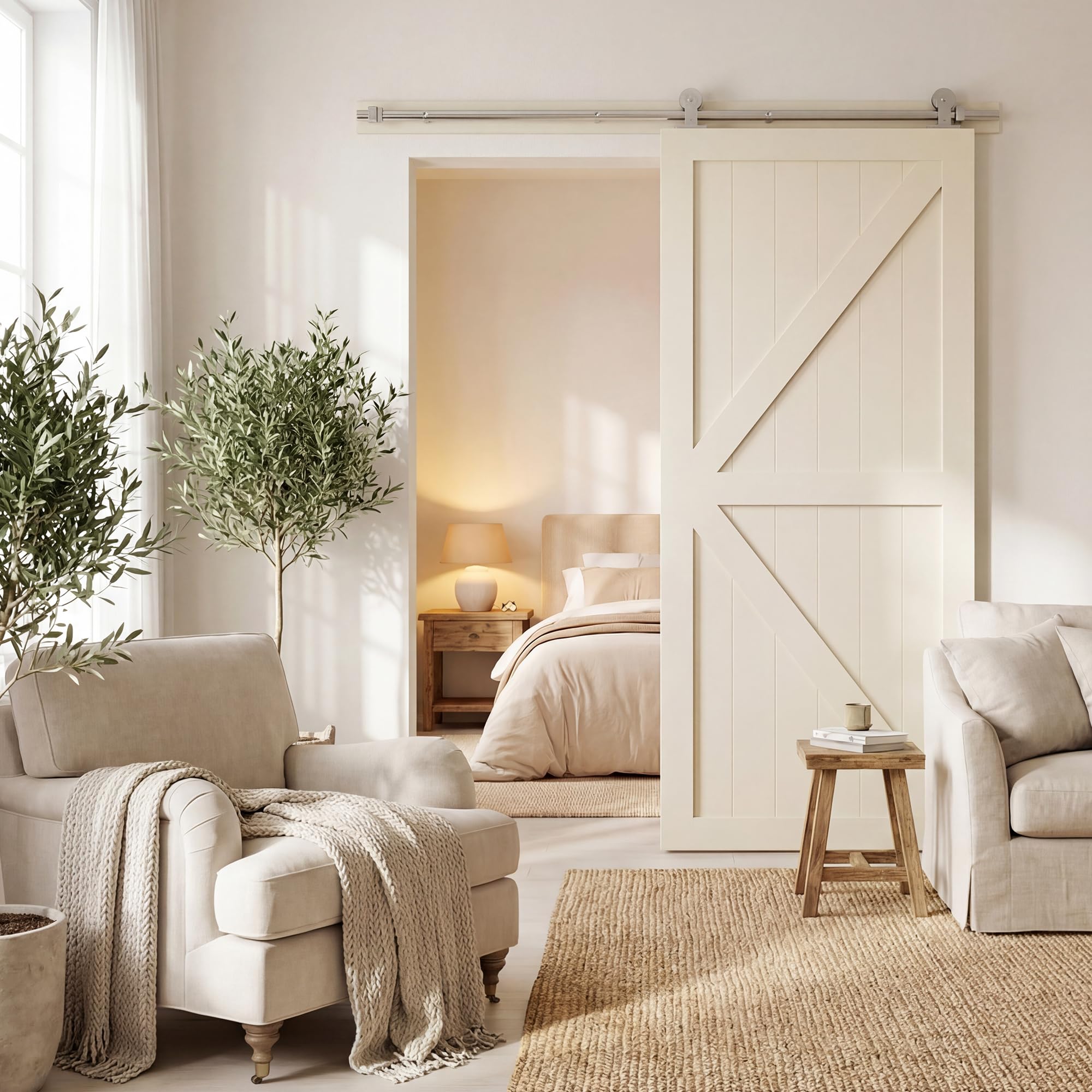 HOMCOM 152cm Quincaillerie Porte Coulissante de Grange, Rail Porte Coulissante de 76 cm de Large, Épaisseur 30 mm, Charge 80 kg, Robuste en Acier Inoxydable 304, Argenté | Rail Porte Coulissante 76 cm de Large, Épaisseur 30 mm, Charge 80 kg, Acier Inoxyda
