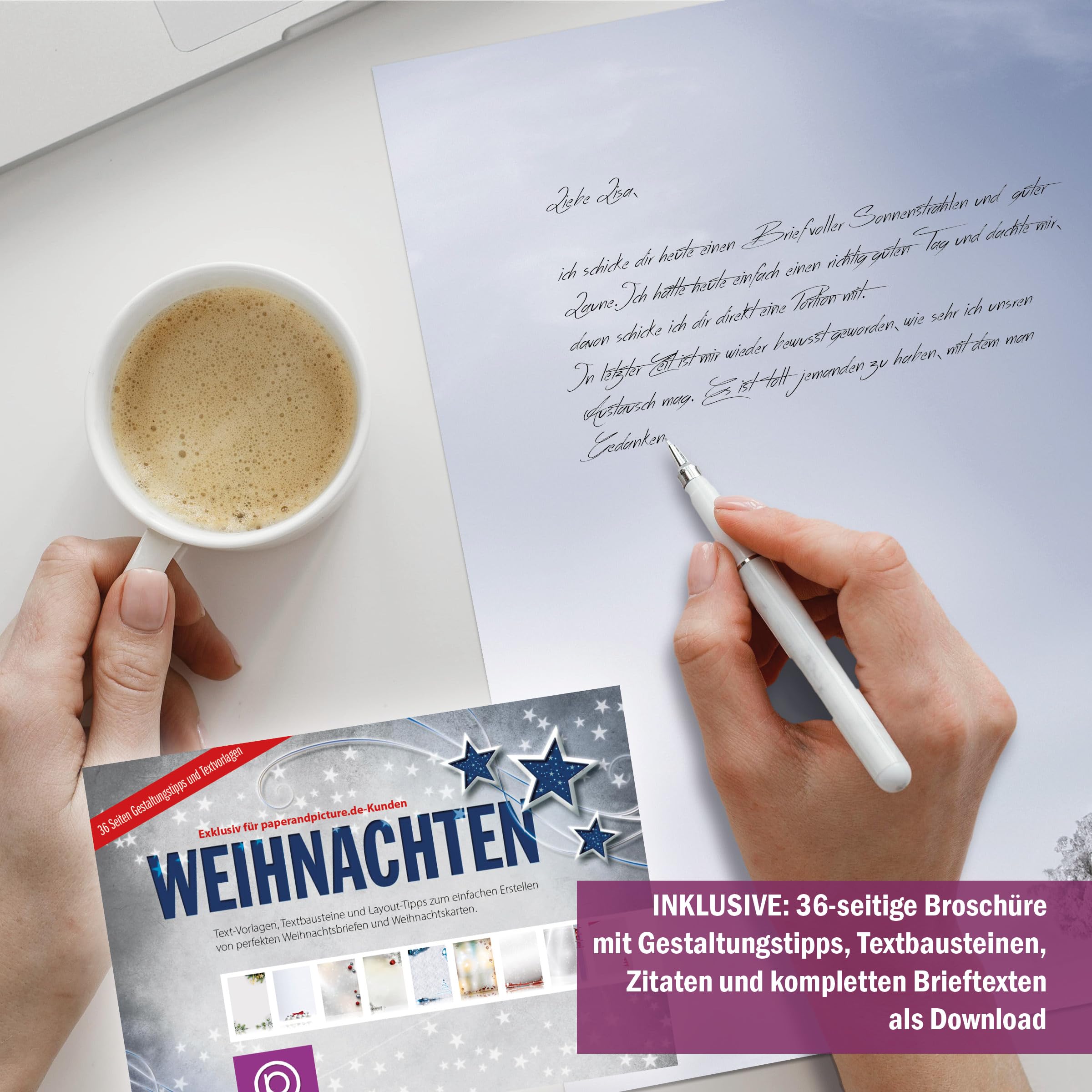 Weihnachtsbriefpapier-Set 100 Blatt A4 + 100 Kuverts ohne Fenster