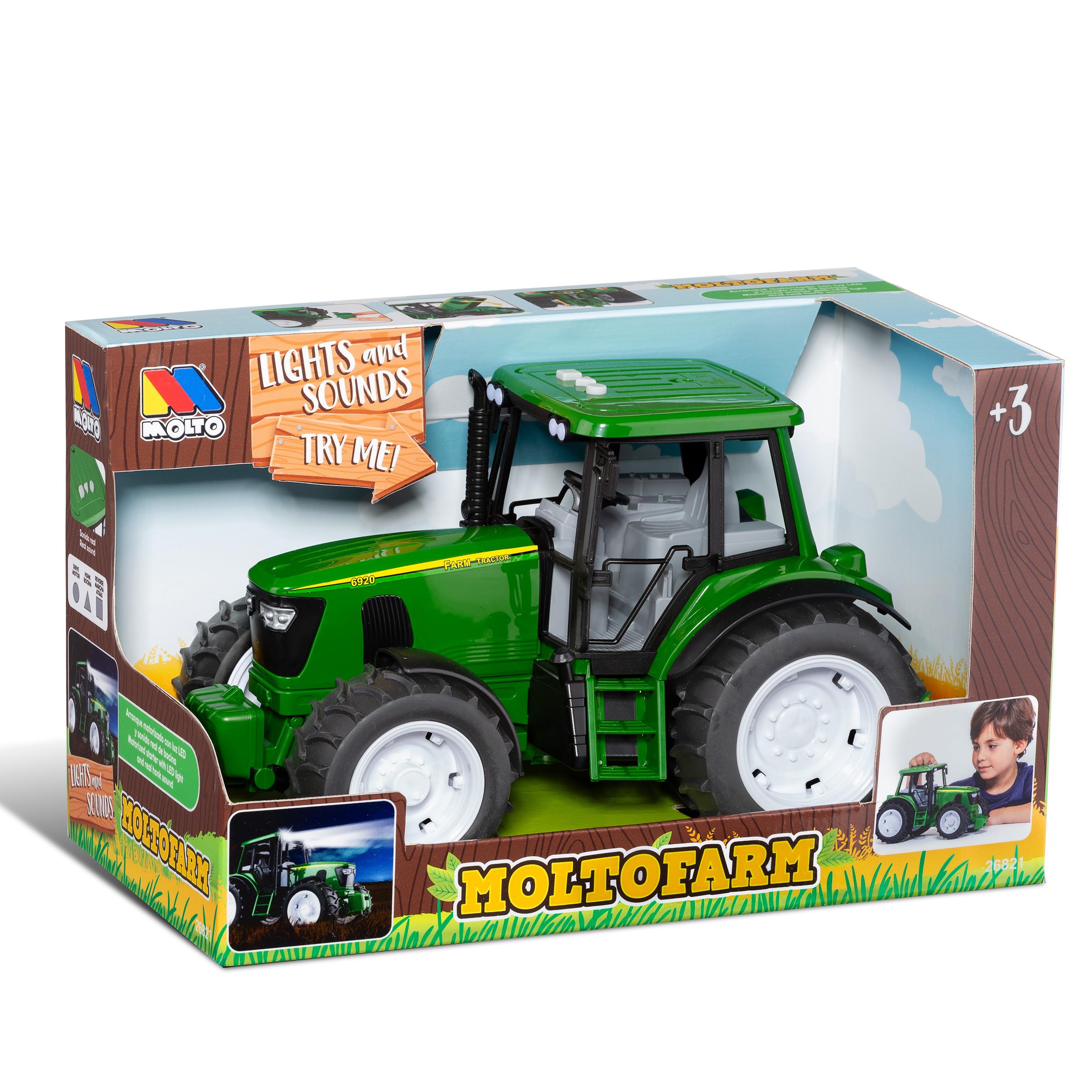 MOLTO - Tractor Infantil con Motor, Escala 1:16 Luces y Sonidos Molto Farm, Juguete Educativo con Arranque, Bocina y Marcha Atrás, Juguete de Granja, + 3 Años