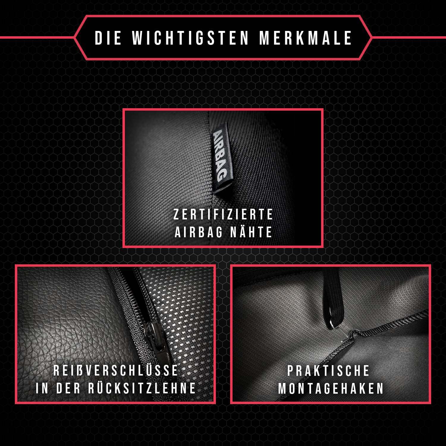 3er Set Autositzbezüge PKW universal | Auto Sitzbezüge Polyester Grün für Airbag geeignet | für Vordersitze und Rückbank | 1+1 Autositze vorne und 1 Sitzbank hinten teilbar 2 Reißverschlüsse
