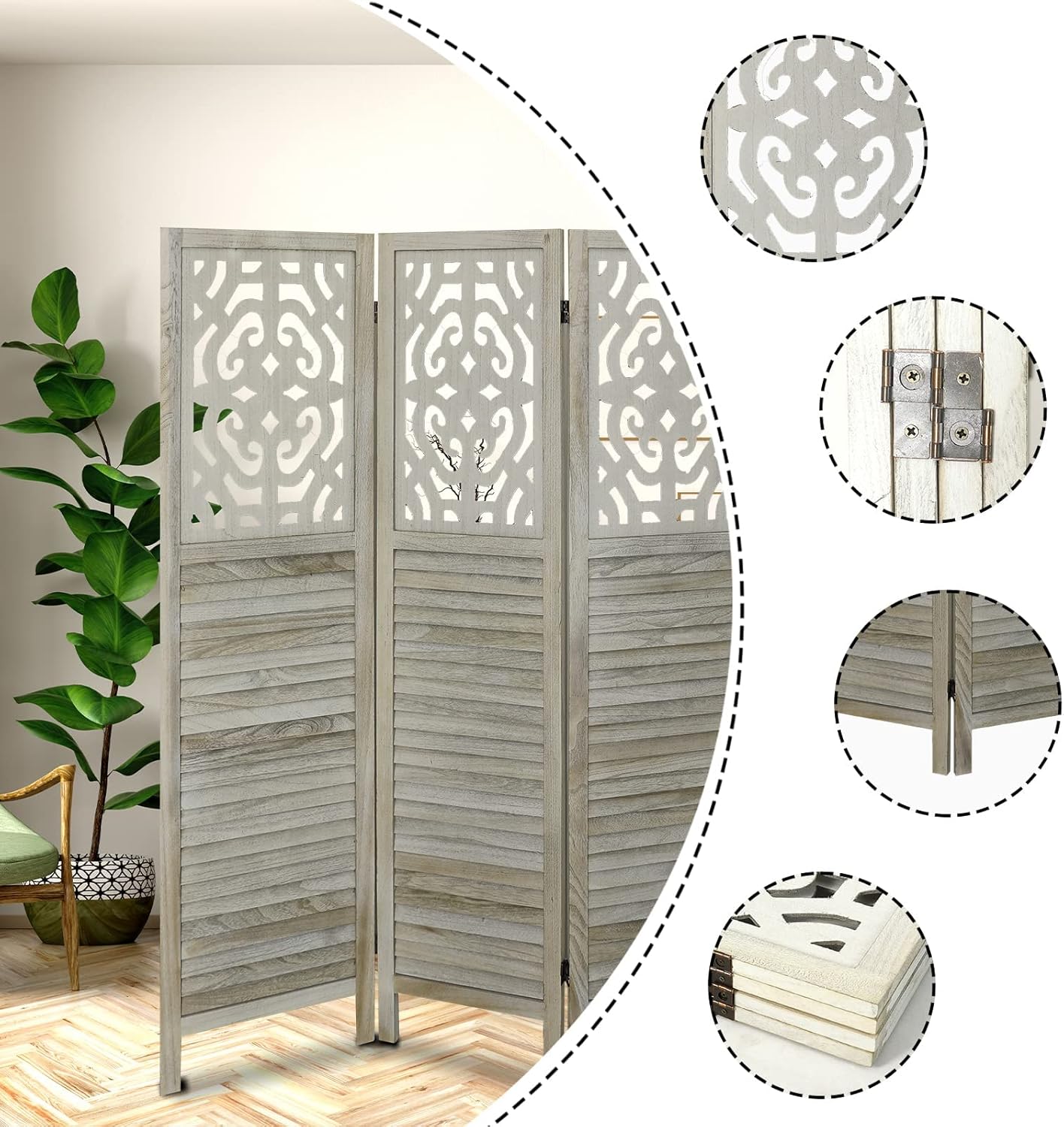 Buy 4 Panel Room Divider 5.6Ft Wood Room Dividers Folding Privacy