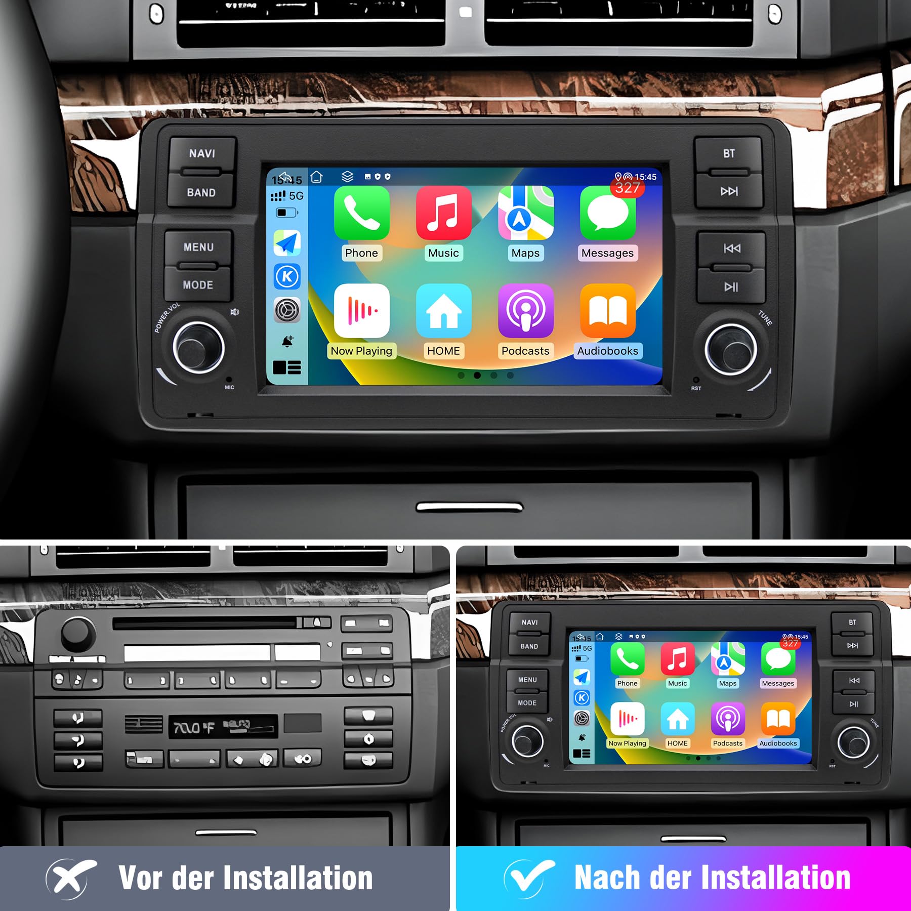 Autoradio für BMW E46 1999 2000 2001 2002 2003 2004, Android 12 2G+32G Radio mit GPS Navigation CarPlay Android Auto Bluetooth WLAN USB Lenkradsteuerung, 7 Zoll Touchscreen