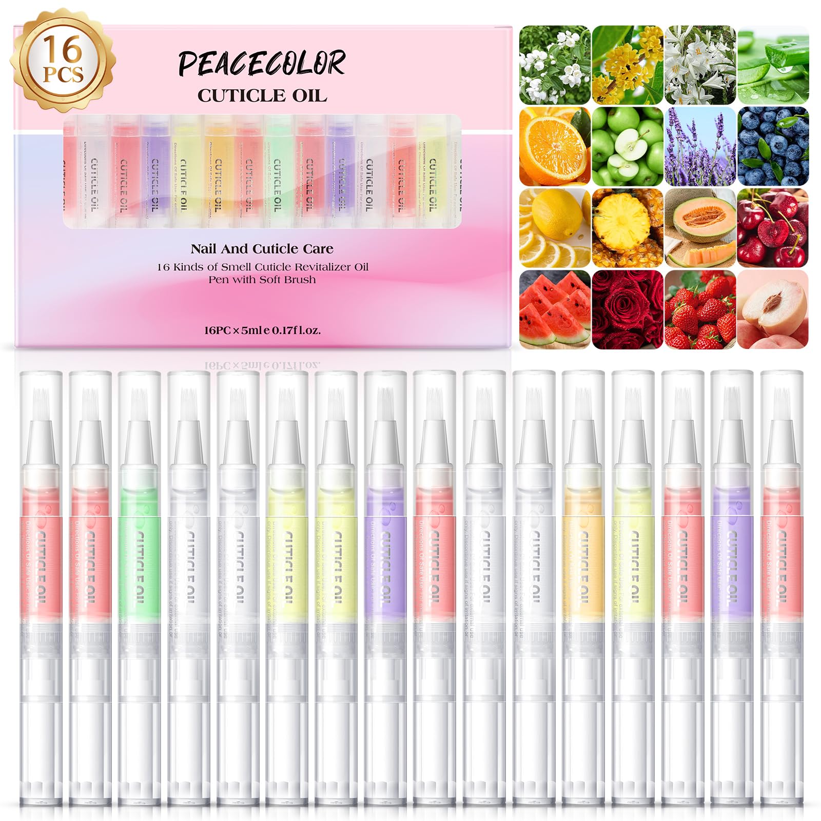 PEACECOLOR Pisak do olejku do paznokci, 16 sztuk, do pielęgnacji paznokci, olejek do pielęgnacji paznokci, olejek do pielęgnacji paznokci, do naprawy pękniętych i suchych paznokci