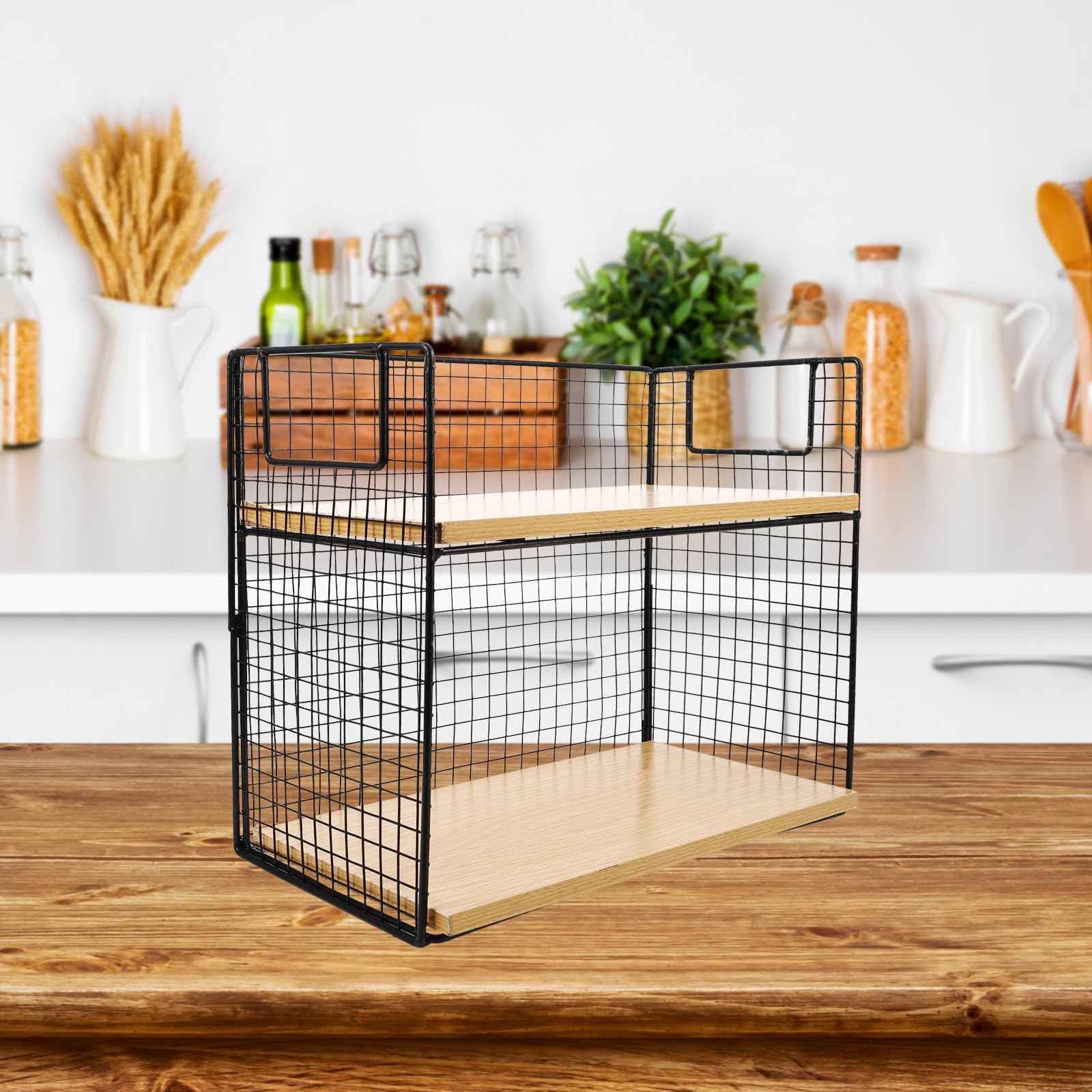Praktisches 2-stufiges Küchenregal aus Metall und Holz mit Arbeitsplatte Vielseitiges Aufbewahrungsregal für Snacks und Tassen Am Esstisch oder Schreibtisch