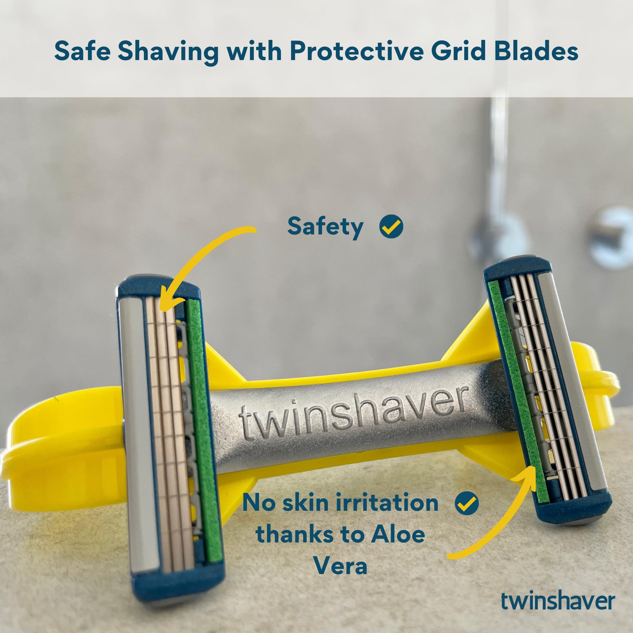 twinshaver maquinilla de afeitar calva + 4 hojas de afeitar, protección contra cortes y 80% de ahorro de tiempo, para el cuerpo y la cabeza, maquinilla de afeitar en húmedo de 0mm (amarillo)