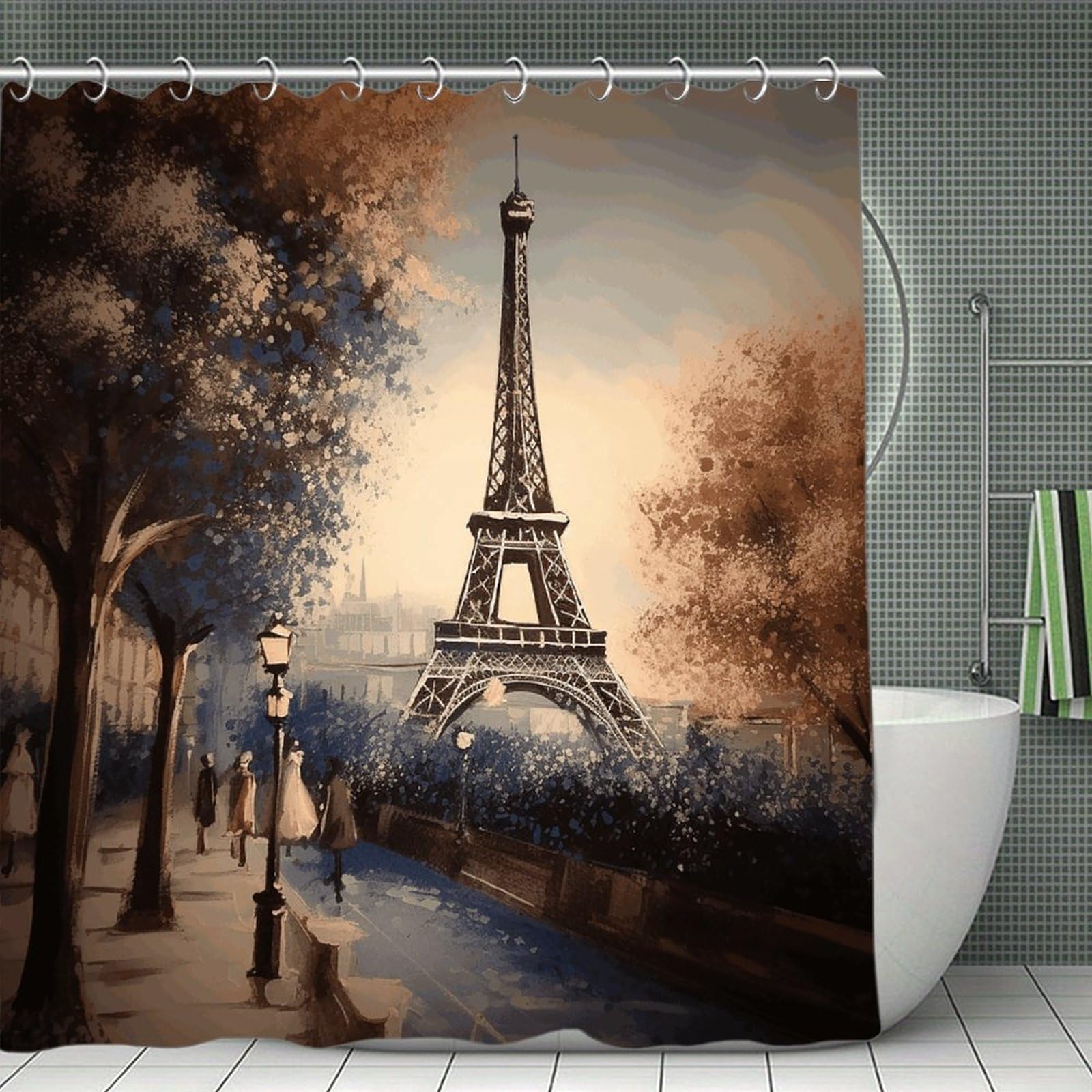VstaDank Romantic Paris Eiffel Tower Bath Curtain Elegant Heavy Duty Shower Curtains 70x70 in Rustic Farmhouse Cloth Shower Curtains Neutral Modern Bath Curtain for Bathroom
